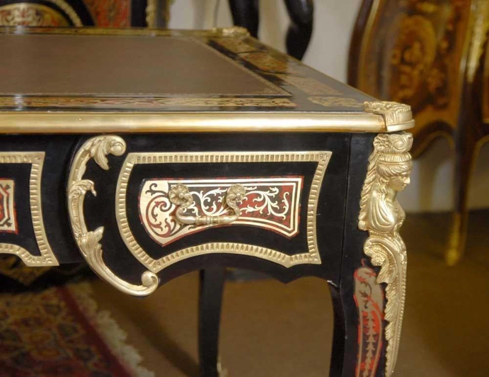 French Provincial Large French Boulle Inlay Partners Desk Writing Table Desks For Sale