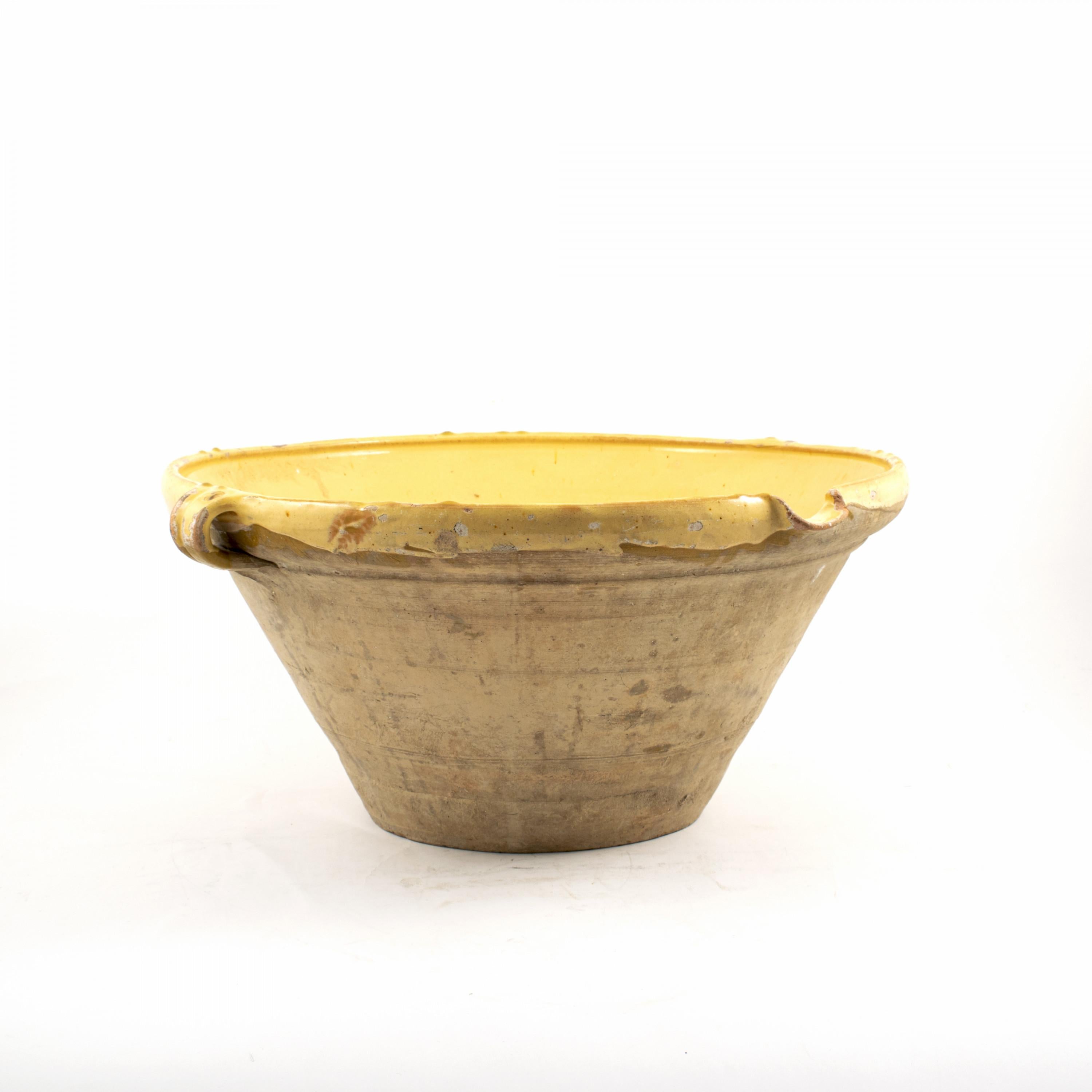 Terracotta Large French Bowl 'Tian' with Yellow Glaze, 19th Century
