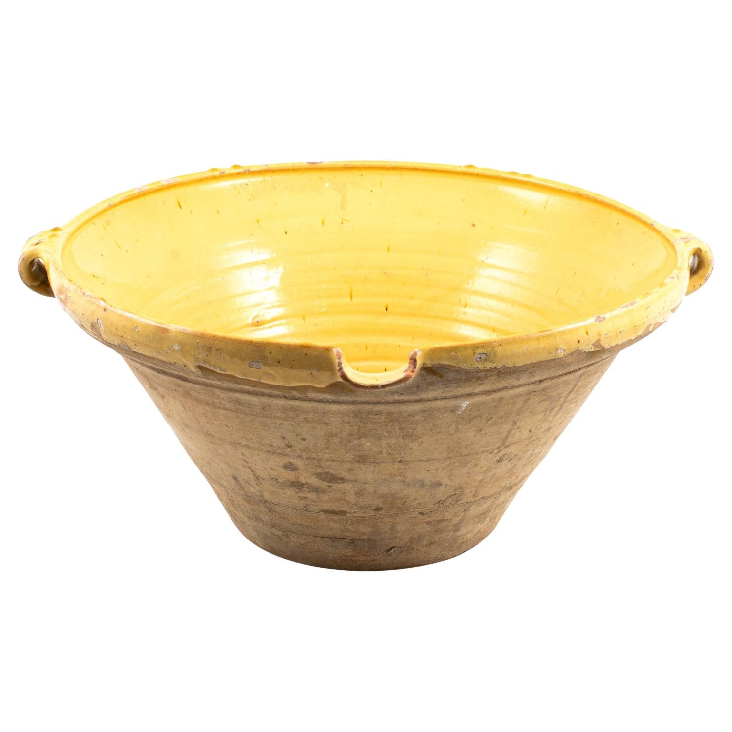 Large French Bowl 'Tian' with Yellow Glaze, 19th Century