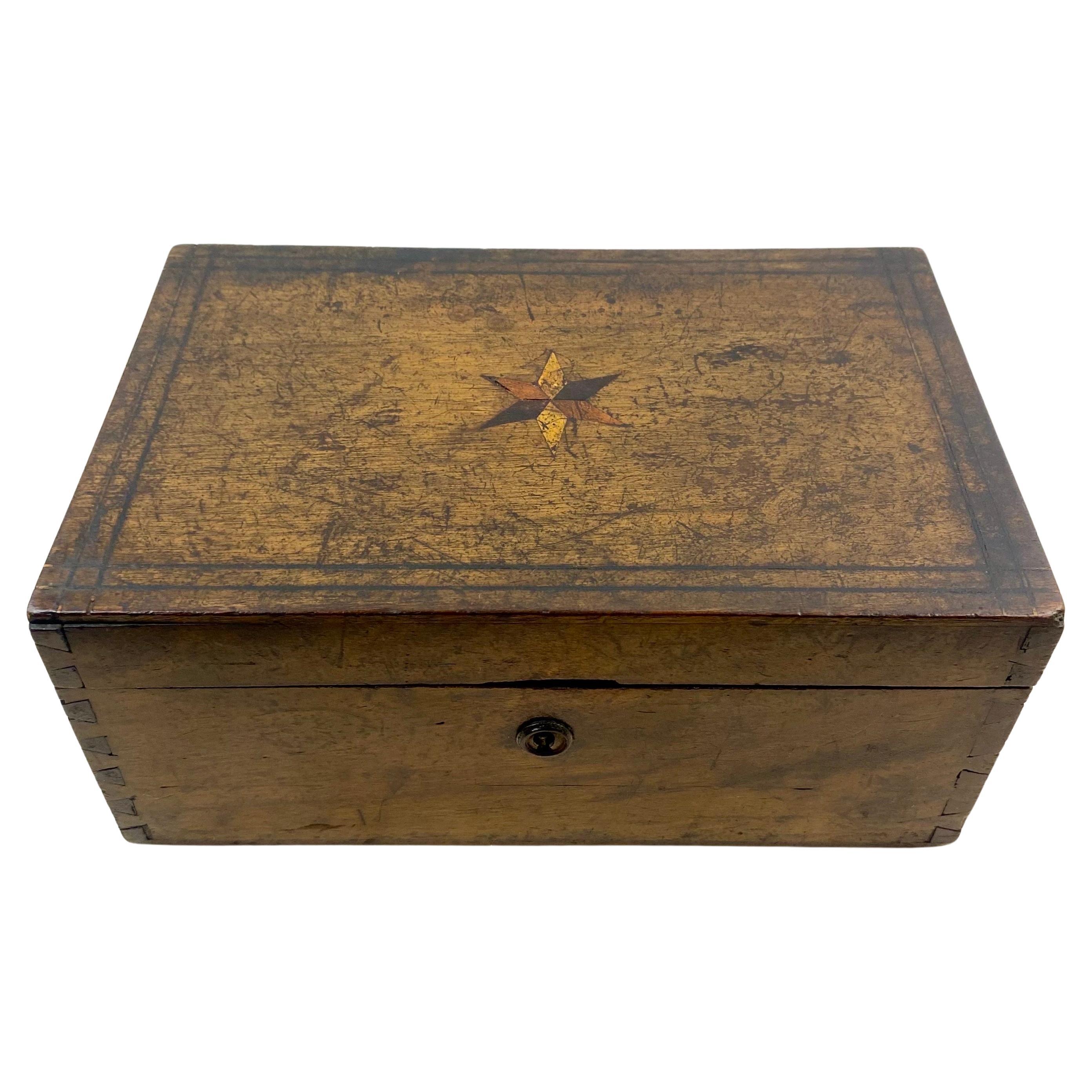 Large French box in marquetry wood -Star - Louis Philippe period  France 19th