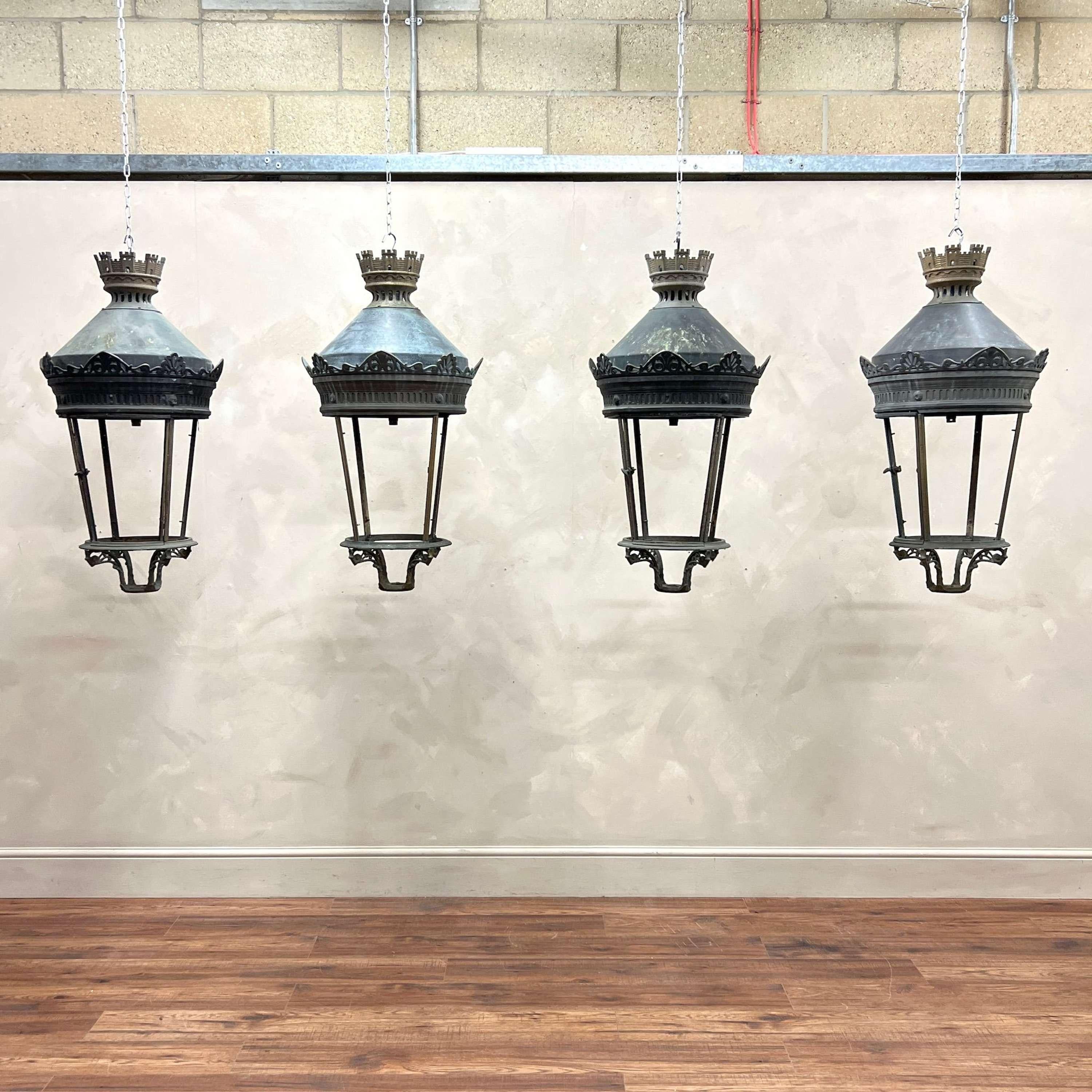 Large French Brass and Copper Parisian Lanterns 5