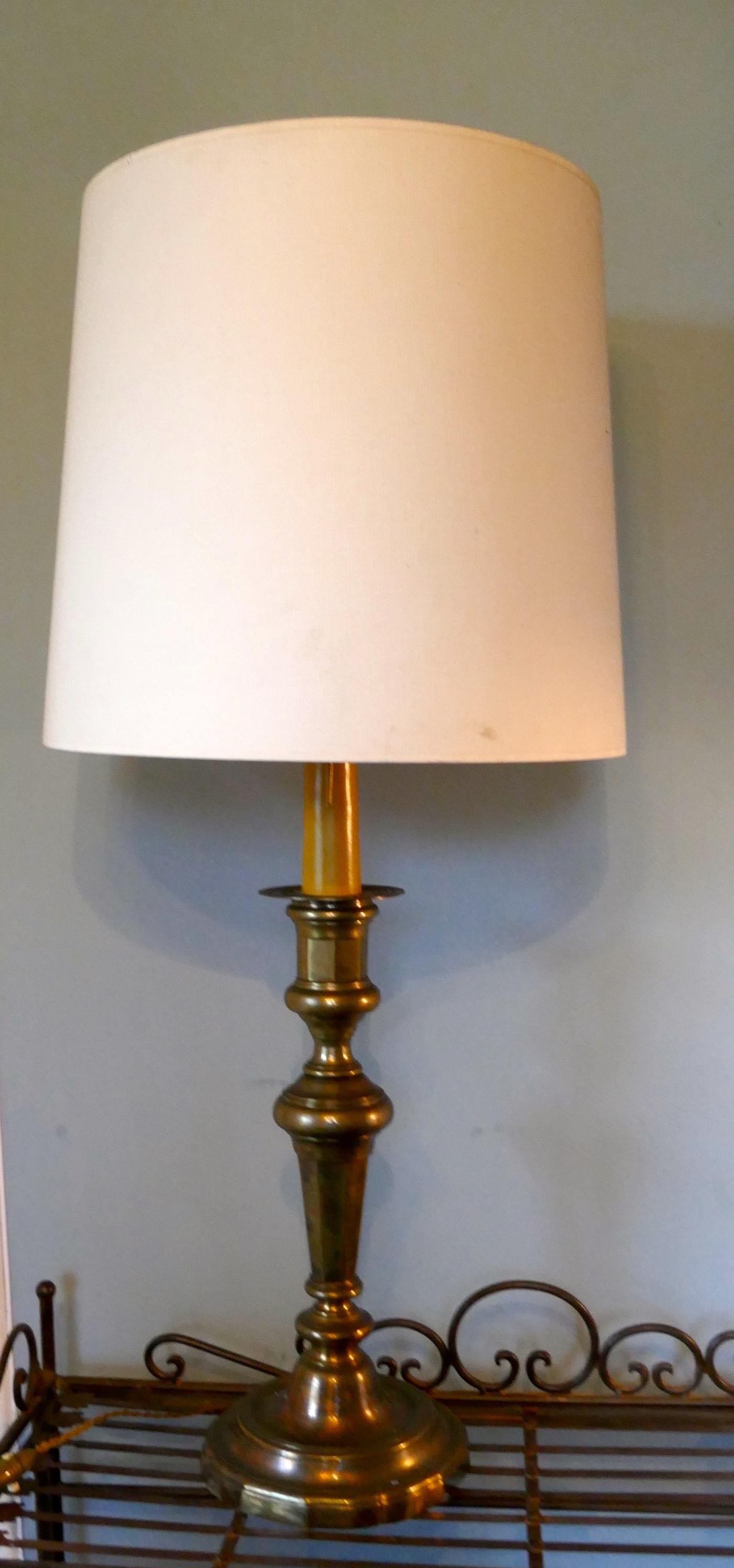 Victorian Large French Brass Candlestick Table Lamp