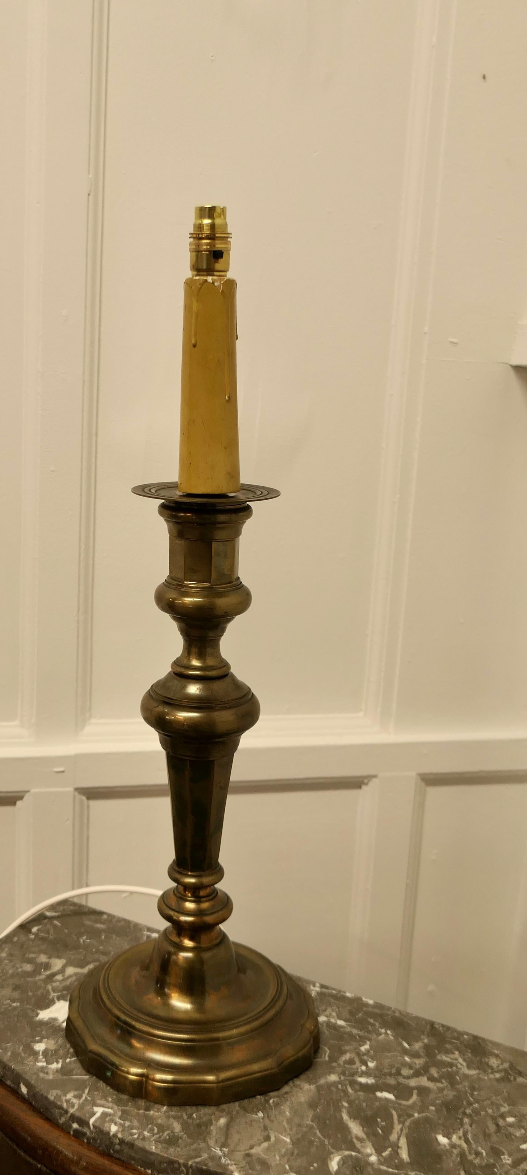 20th Century Large French Brass Candlestick Table Lamp For Sale