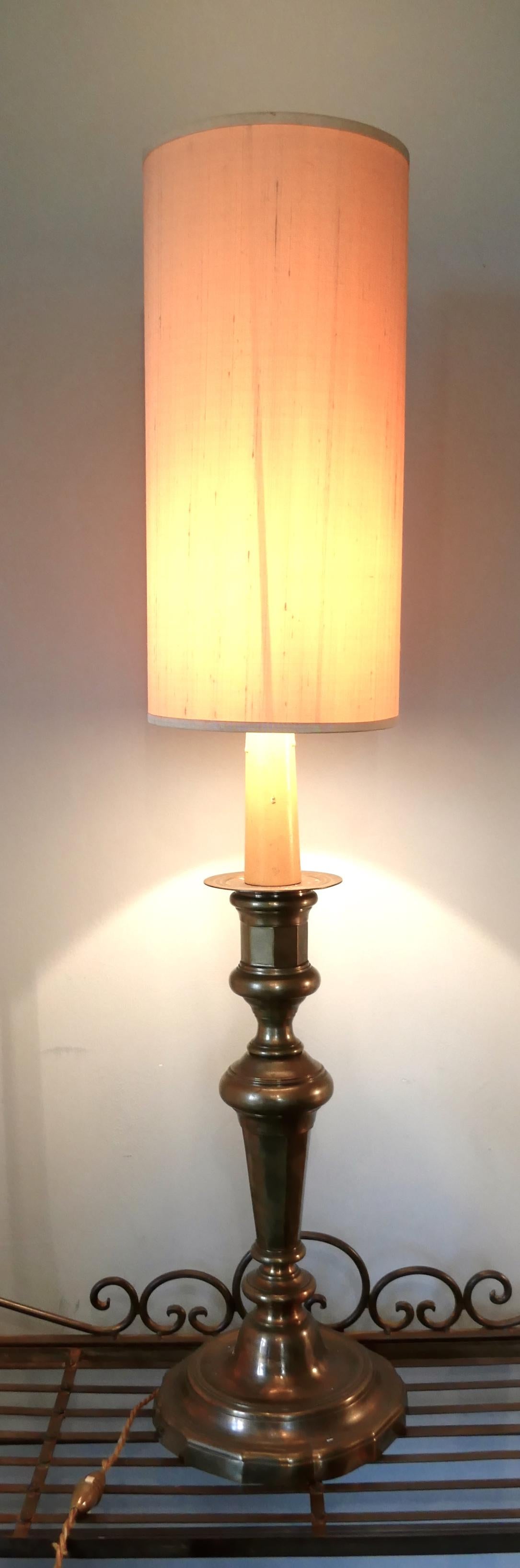 Large French Brass Candlestick Table Lamp In Good Condition In Chillerton, Isle of Wight