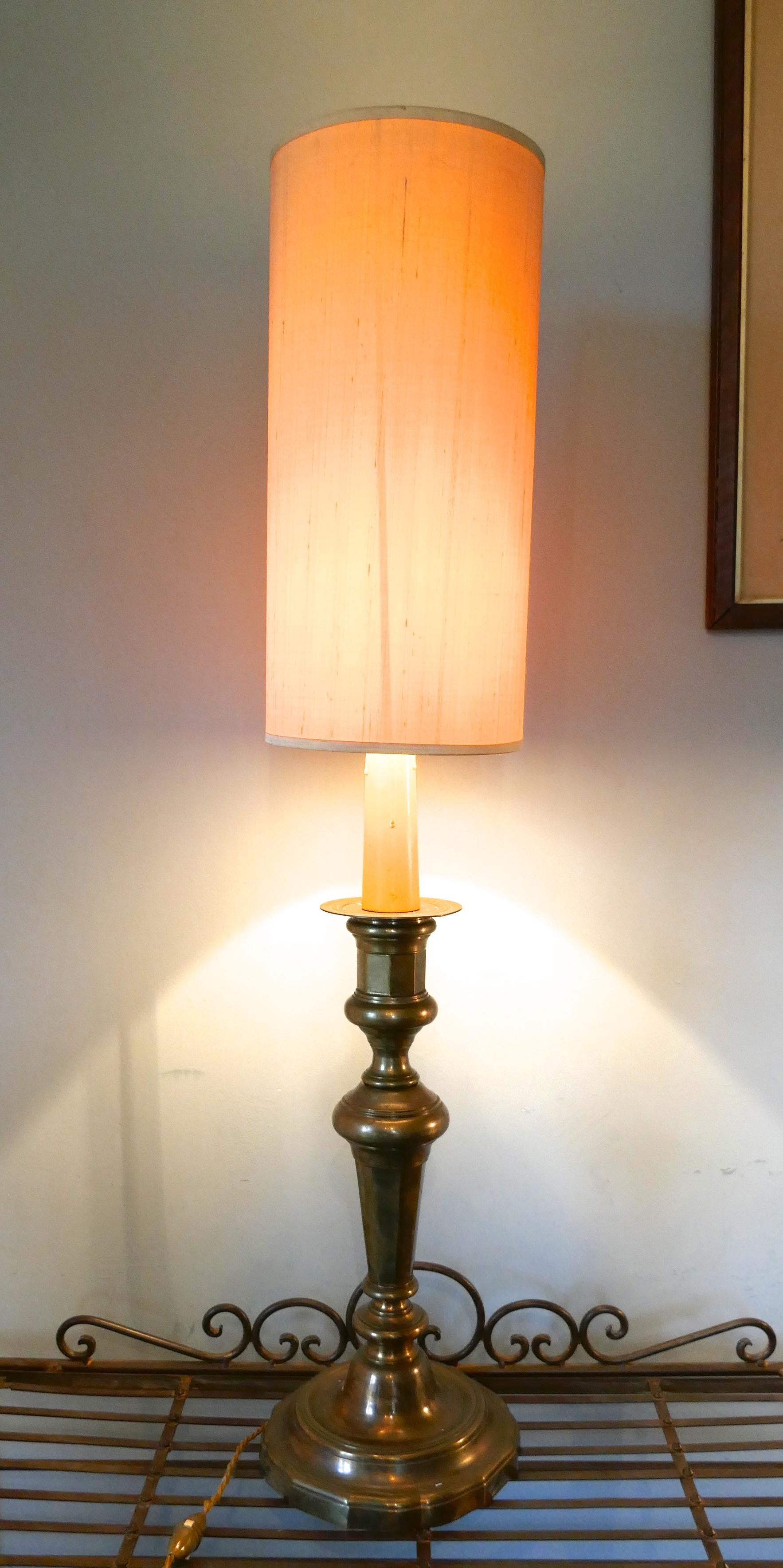 20th Century Large French Brass Candlestick Table Lamp