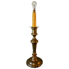 Large French Brass Candlestick Table Lamp