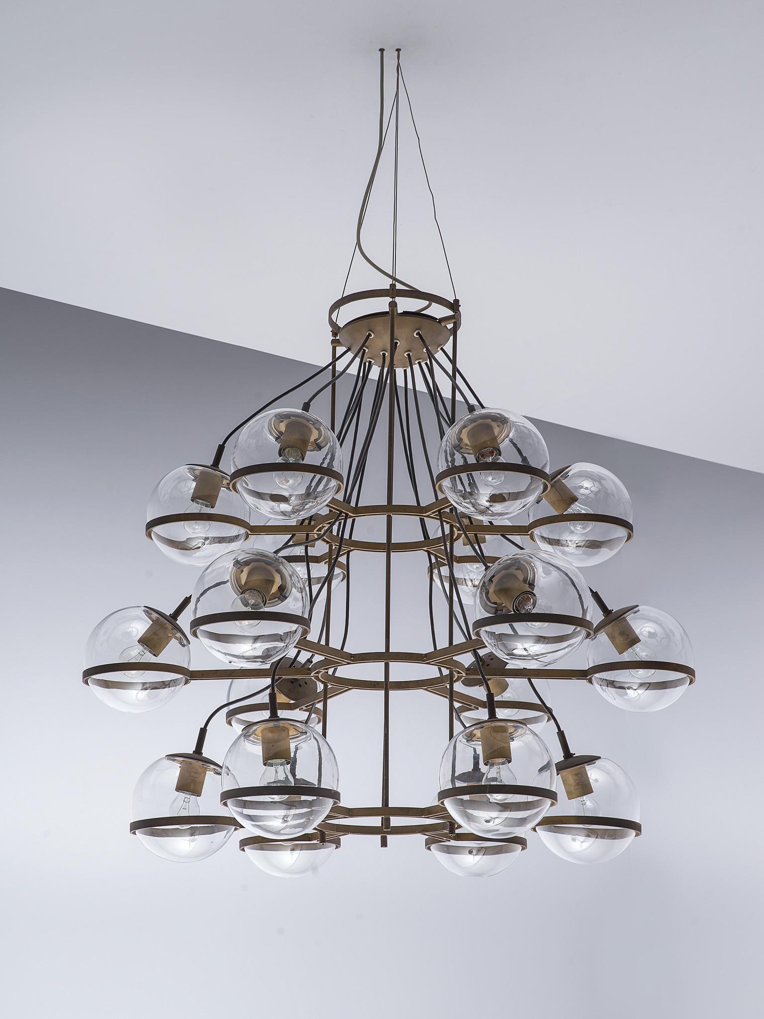 Large French Brass Chandeliers with 18 Spheres in Glass 2