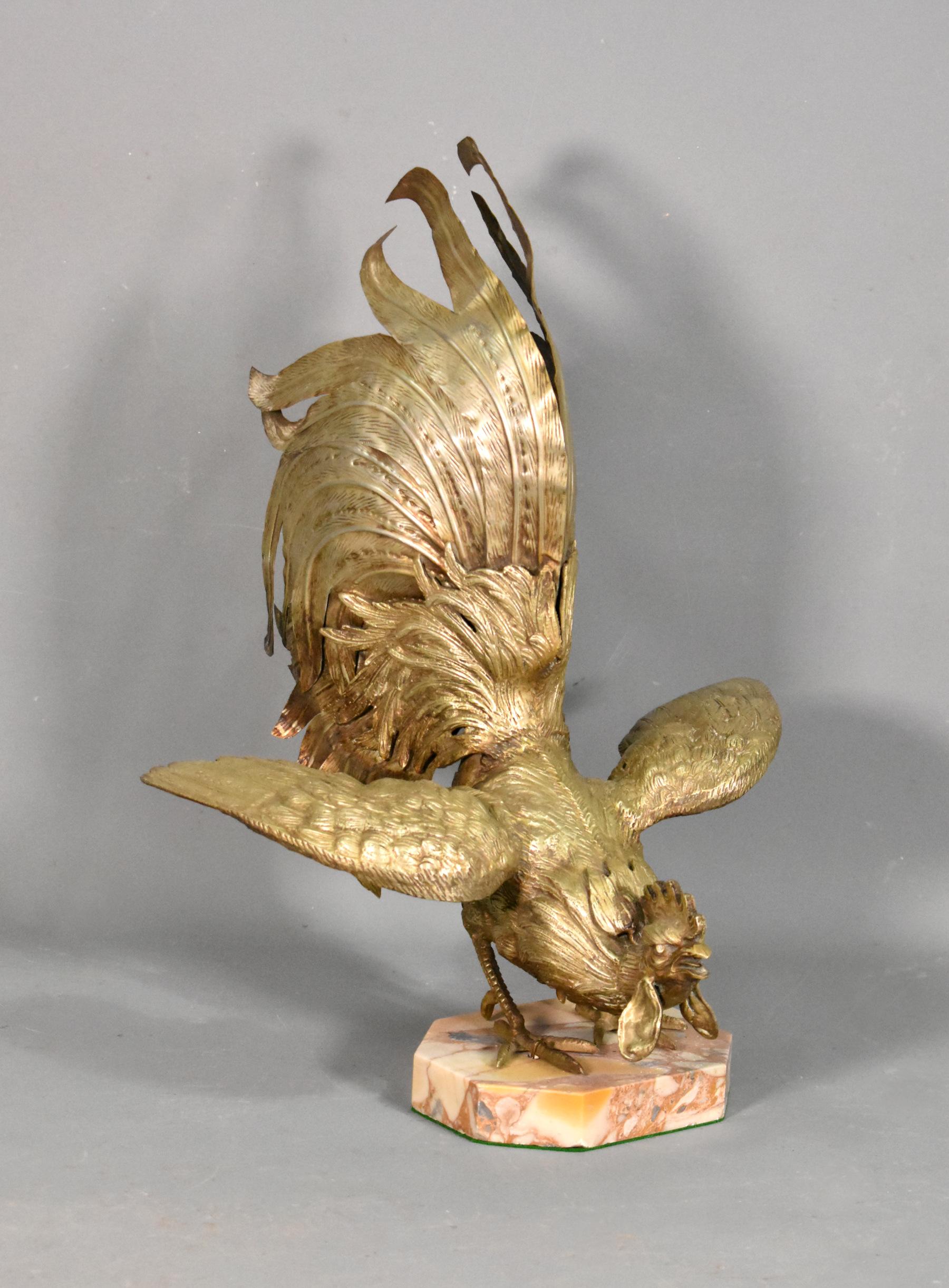 Mid-Century Modern Large French Brass Cockerel Rooster For Sale