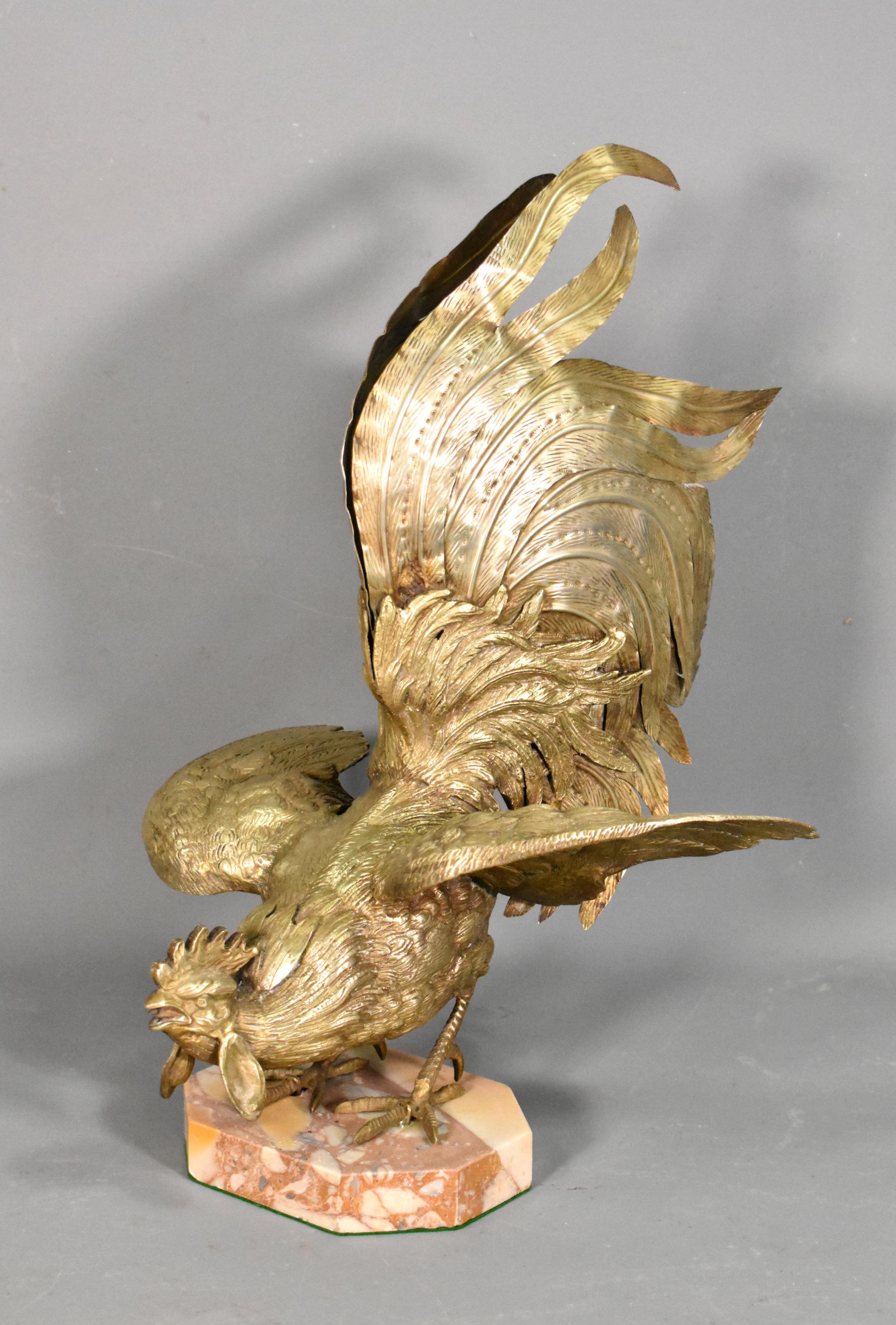 Large French Brass Cockerel Rooster In Excellent Condition For Sale In SAINTE-COLOMBE, FR