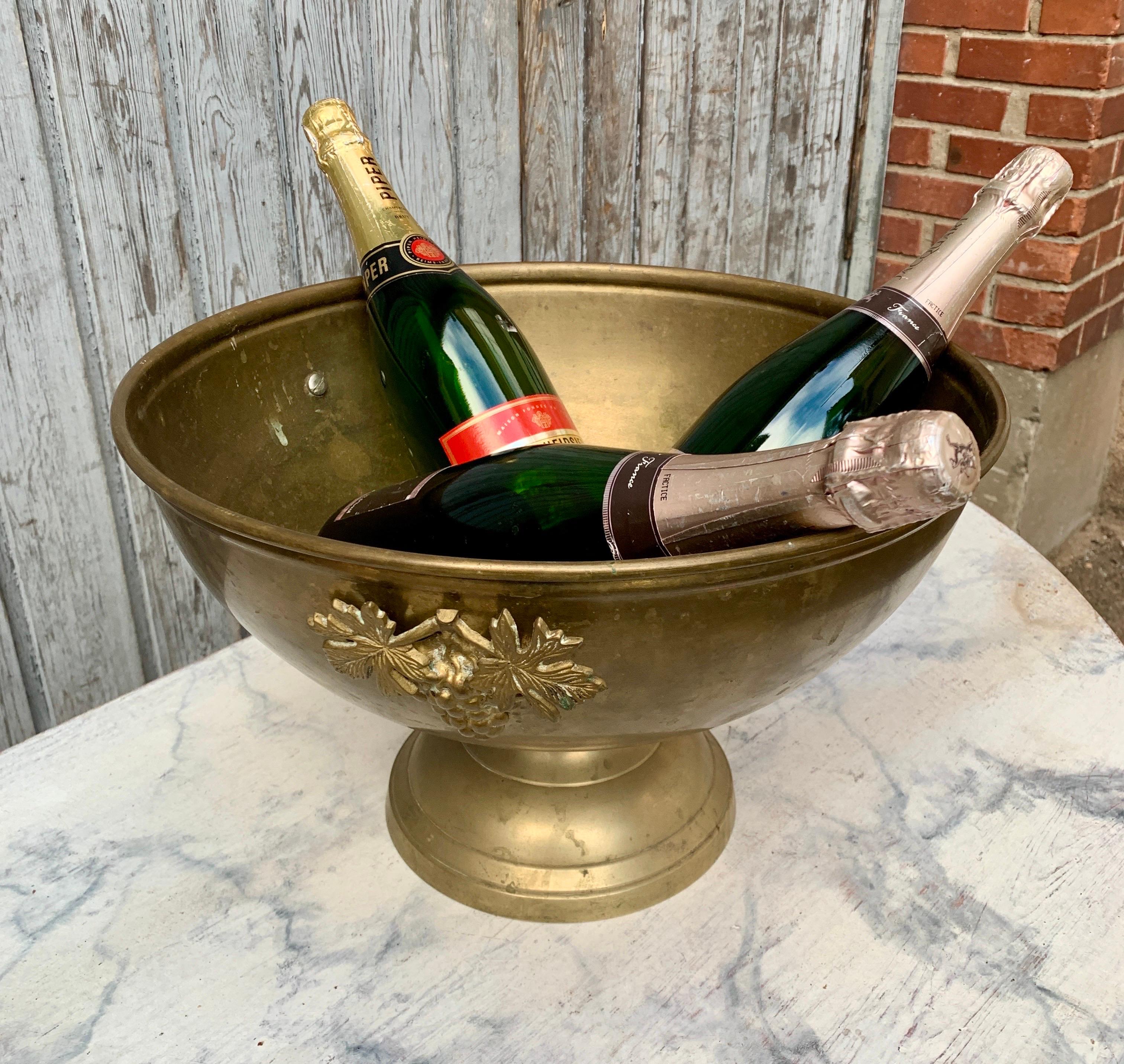 Large French Brass Footed Wine Champagne Bucket 4