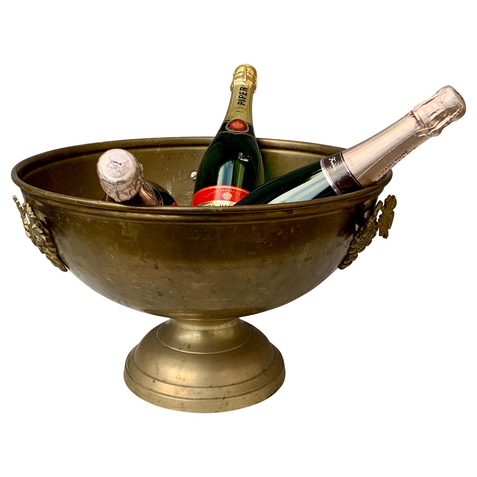 French Provincial Large French Brass Footed Wine Champagne Bucket