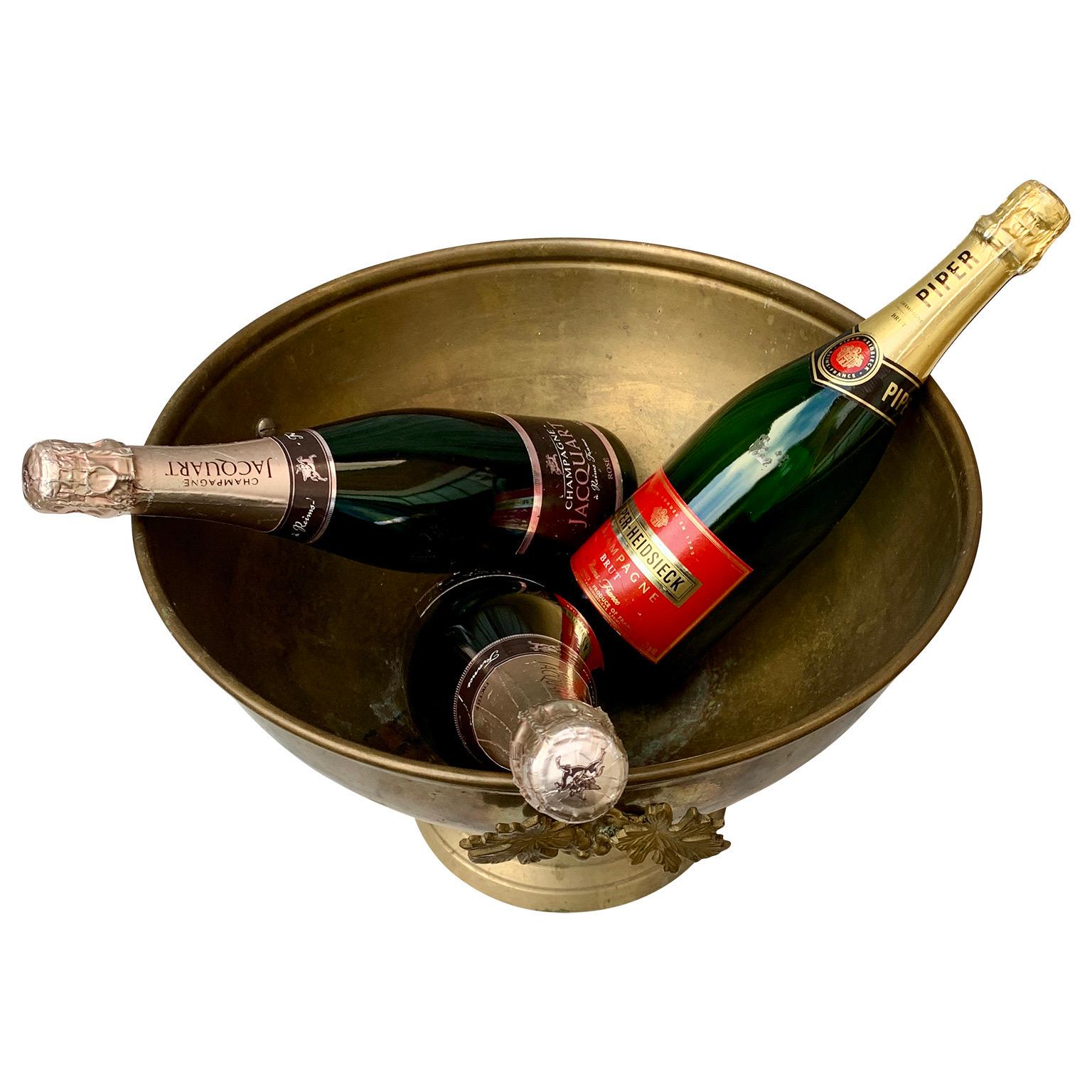 Hand-Crafted Large French Brass Footed Wine Champagne Bucket