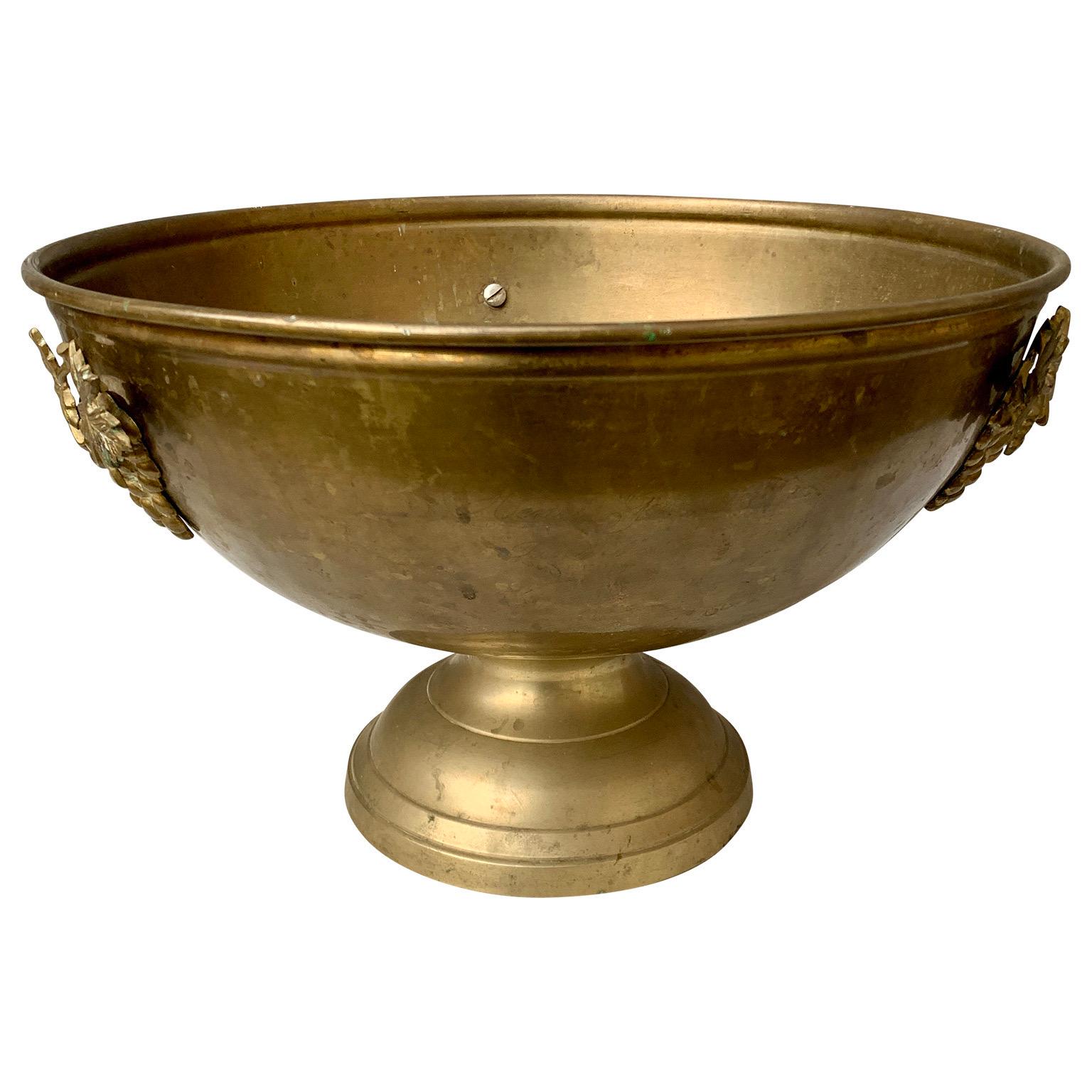 Large French Brass Footed Wine Champagne Bucket In Good Condition In Haddonfield, NJ