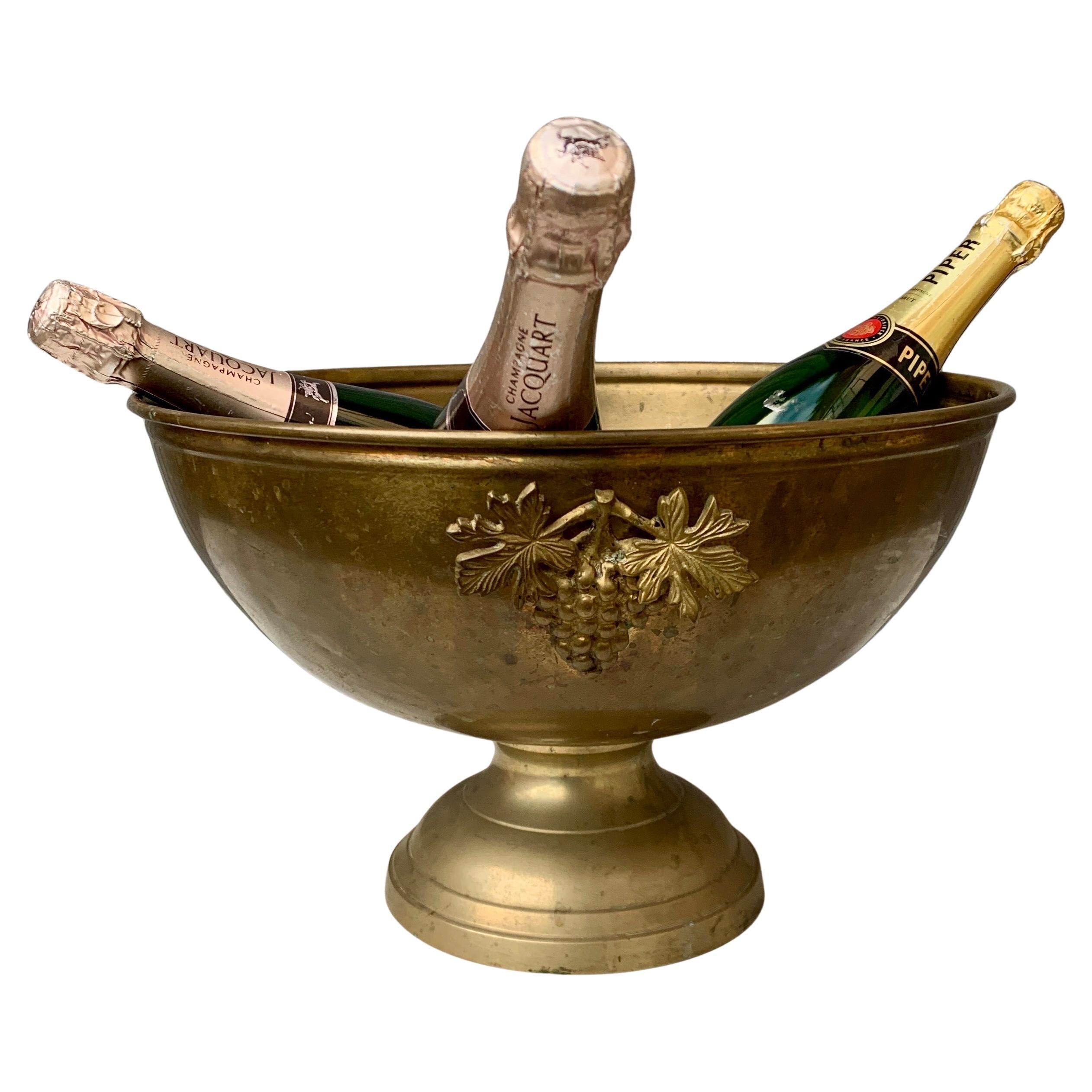 Large French Brass Footed Wine Champagne Bucket