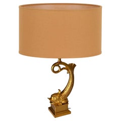 Large French Brass & Gilt Metal Fish Table Lamp – 1970s