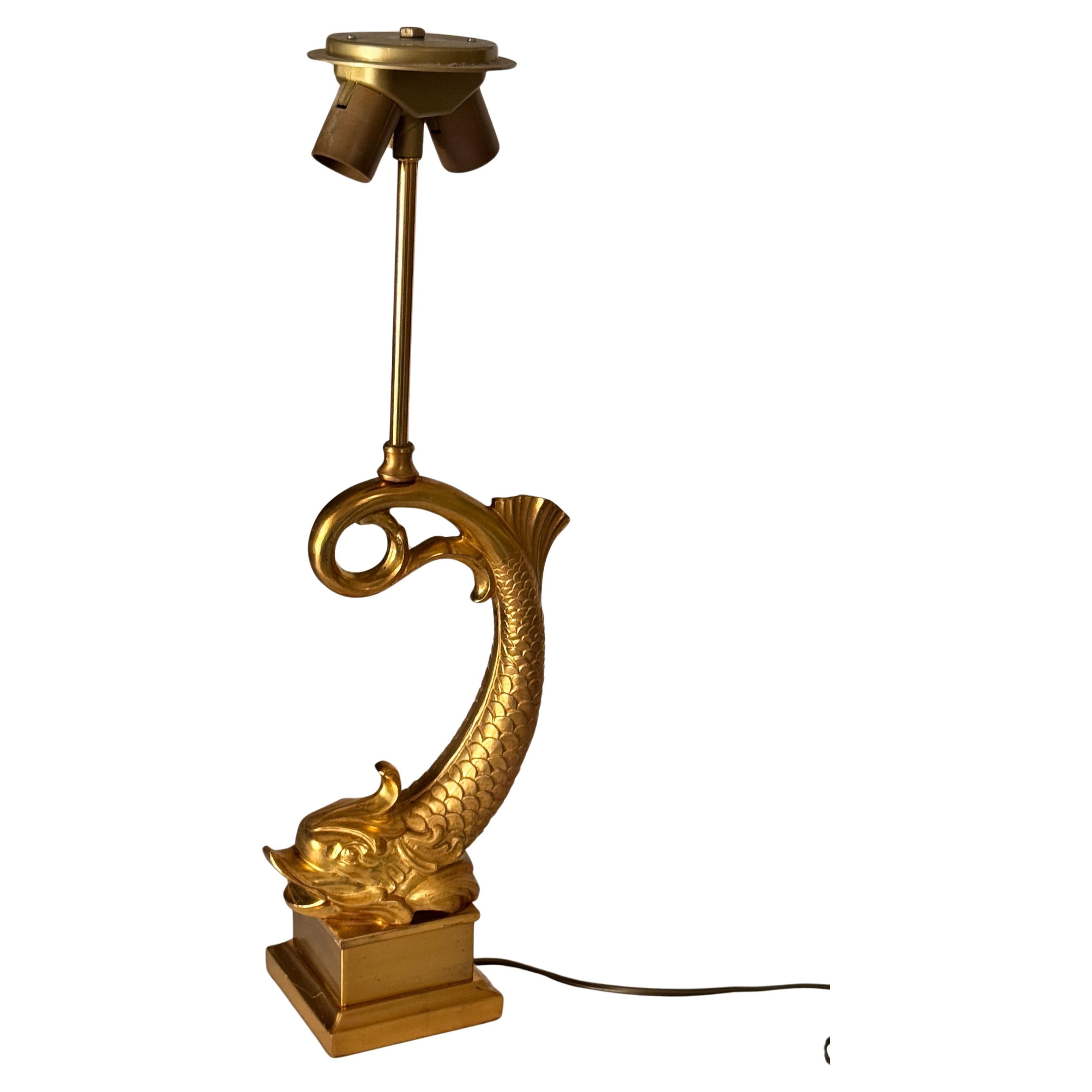 Große französische Fisch-Tischlampe aus Messing und vergoldetem Metall - 1970er Jahre (Art déco) im Angebot