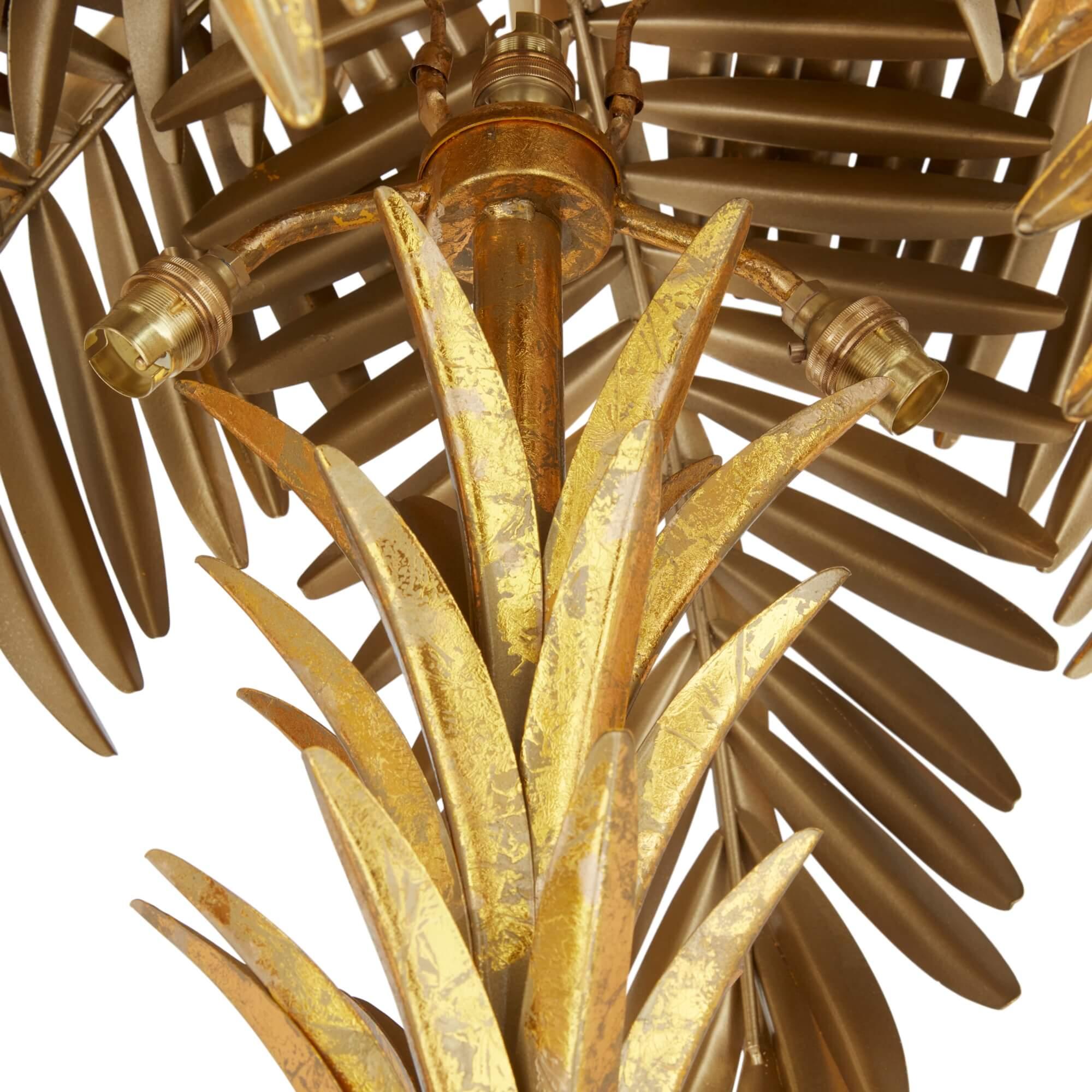 Modern Large French Brass Palm Tree Floor Lamp, Style of Maison Jansen For Sale
