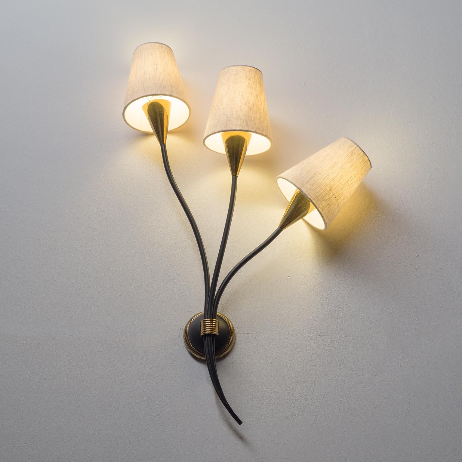 Large French Brass Wall Light by Arlus, 1950s 4