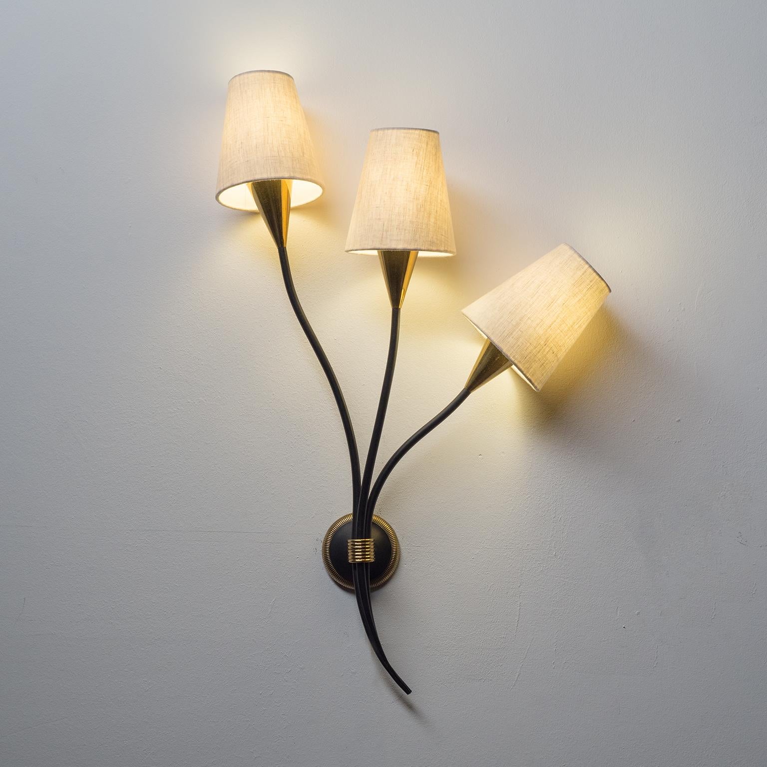 Mid-Century Modern Large French Brass Wall Light by Arlus, 1950s