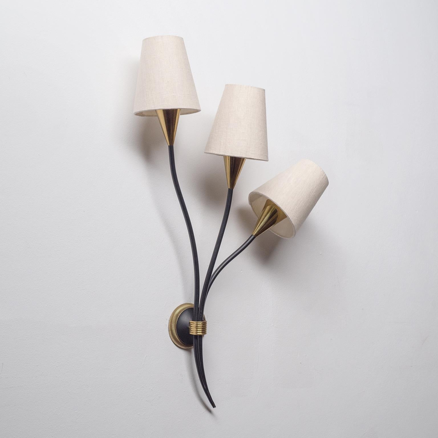 Large French Brass Wall Light by Arlus, 1950s 1