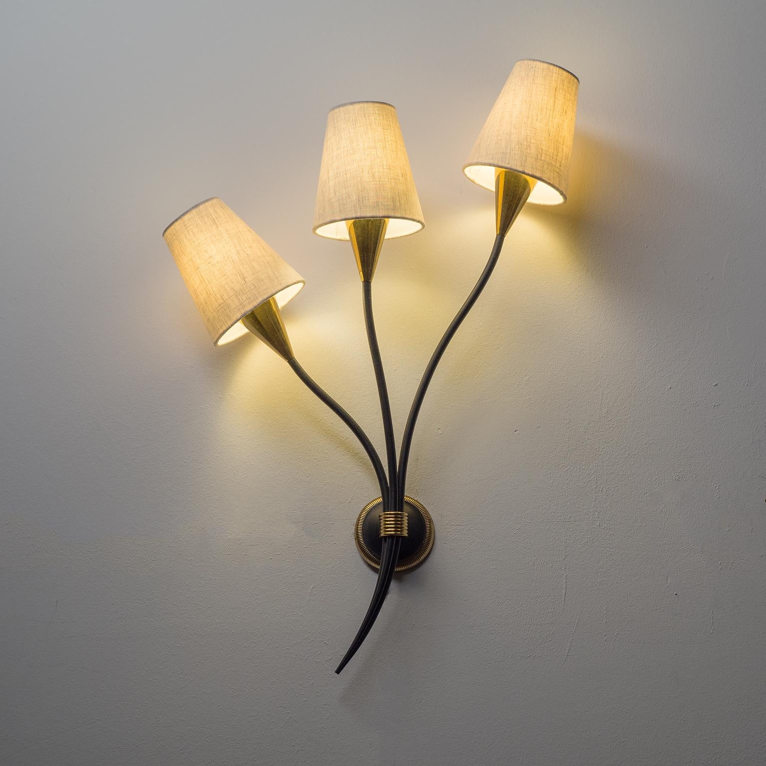 Large French Brass Wall Lights by Arlus, 1950s 5