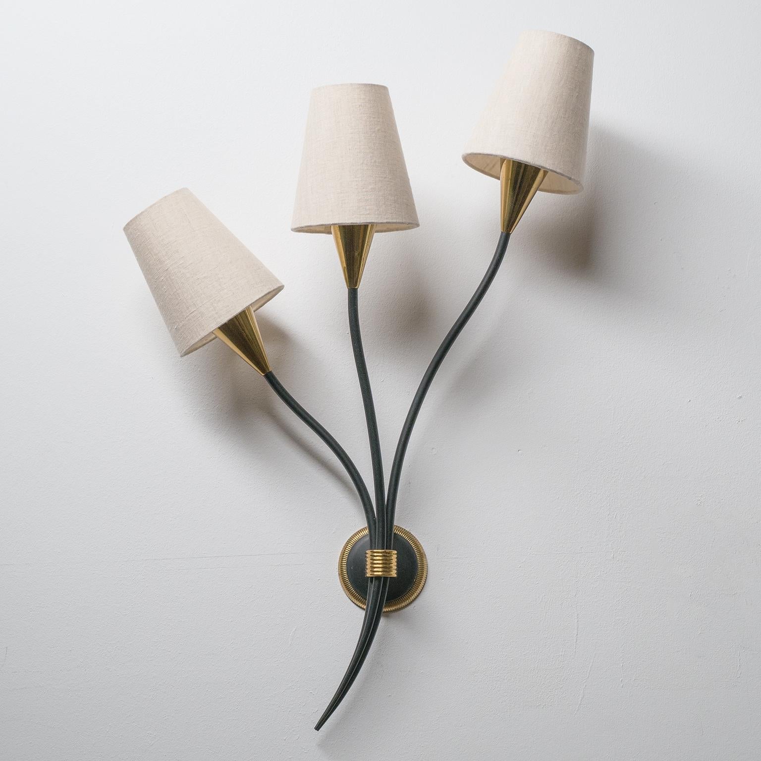 Large French Brass Wall Lights by Arlus, 1950s 6