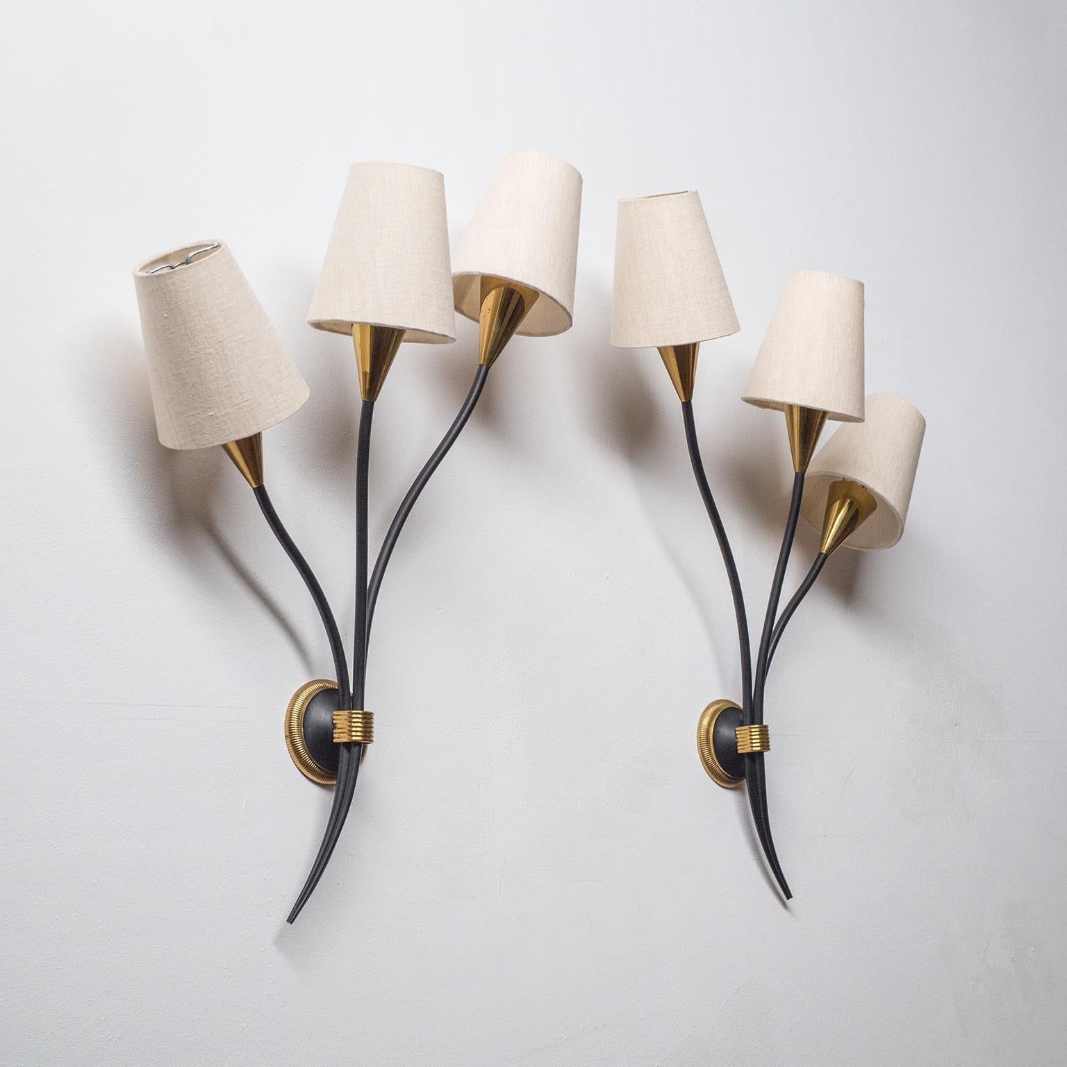 Large French Brass Wall Lights by Arlus, 1950s 7
