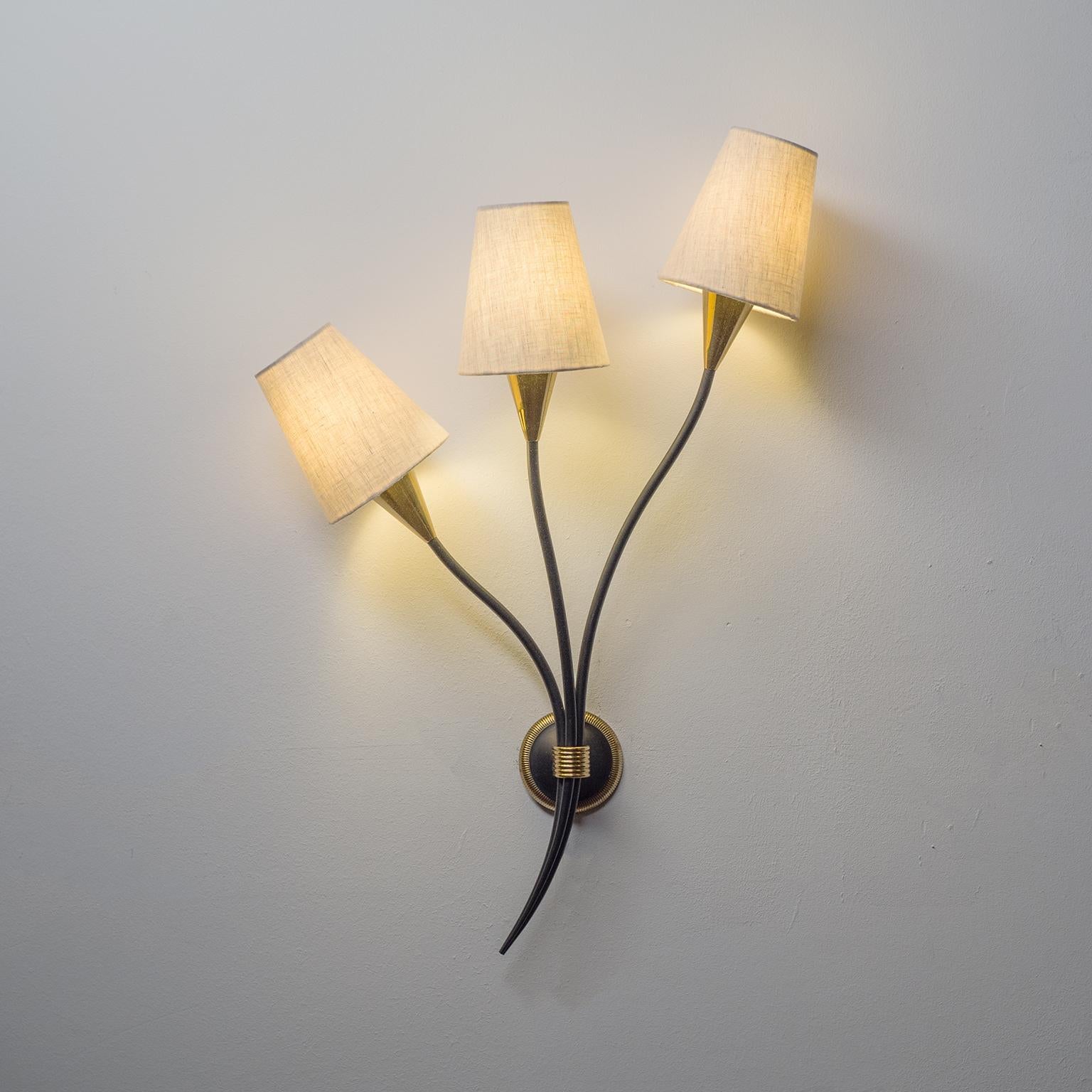 Mid-Century Modern Large French Brass Wall Lights by Arlus, 1950s