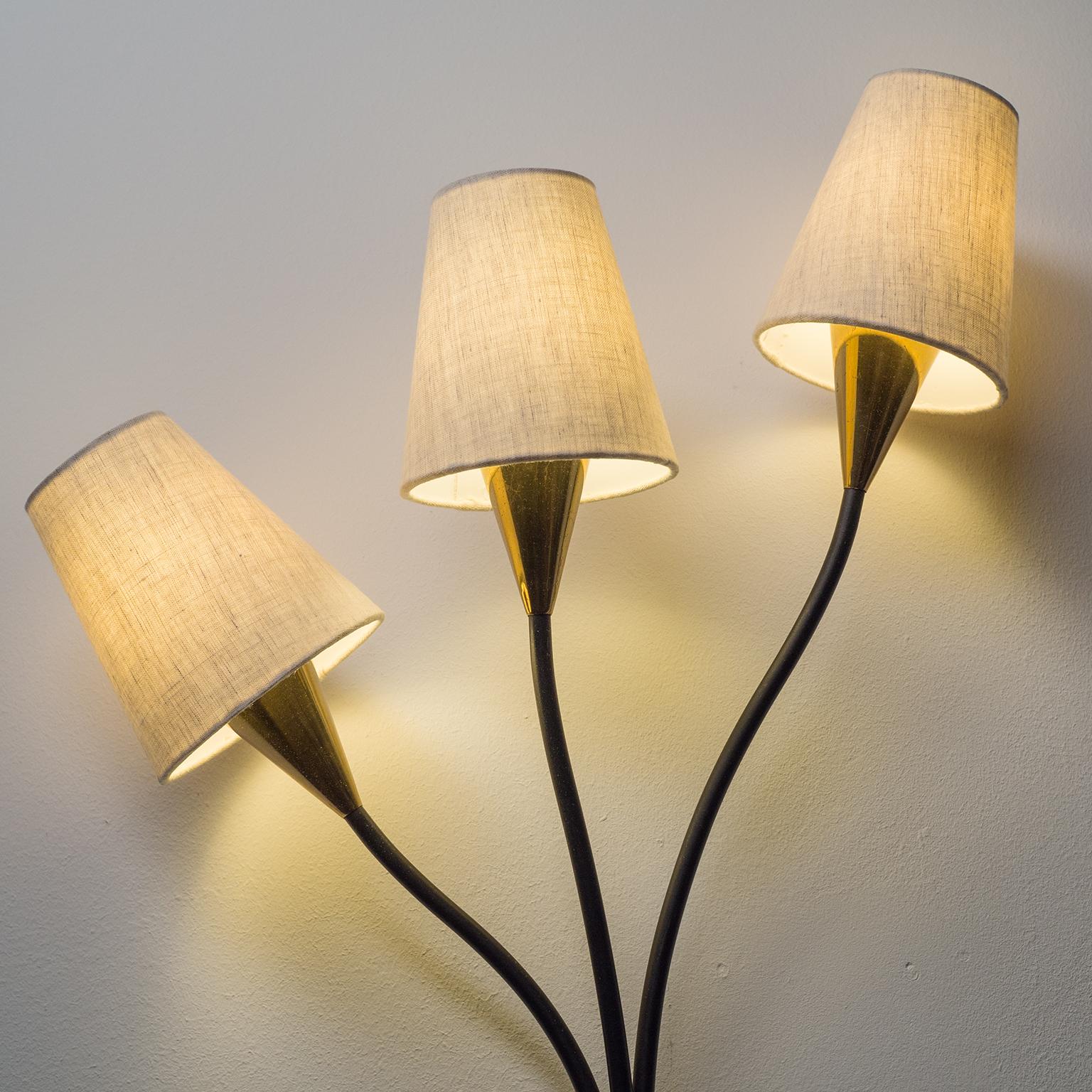 Lacquered Large French Brass Wall Lights by Arlus, 1950s