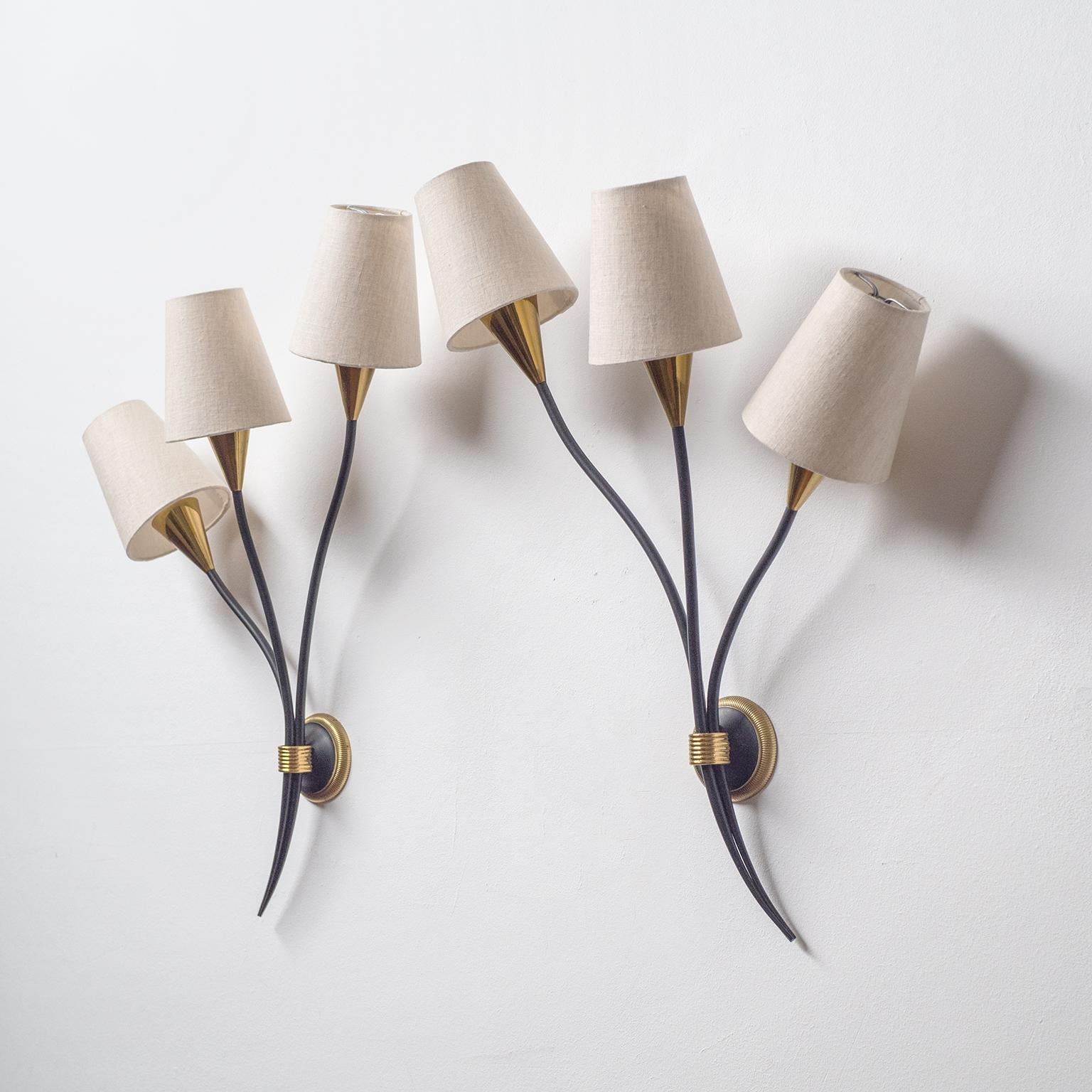 Large French Brass Wall Lights by Arlus, 1950s 2