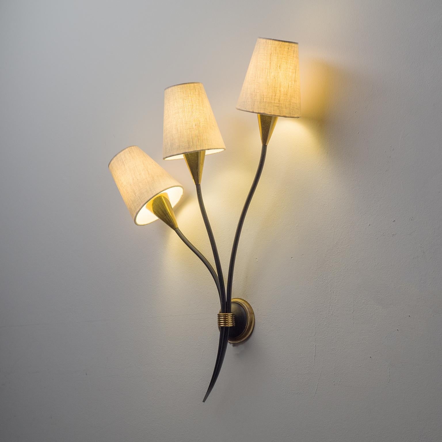 Large French Brass Wall Lights by Arlus, 1950s 3