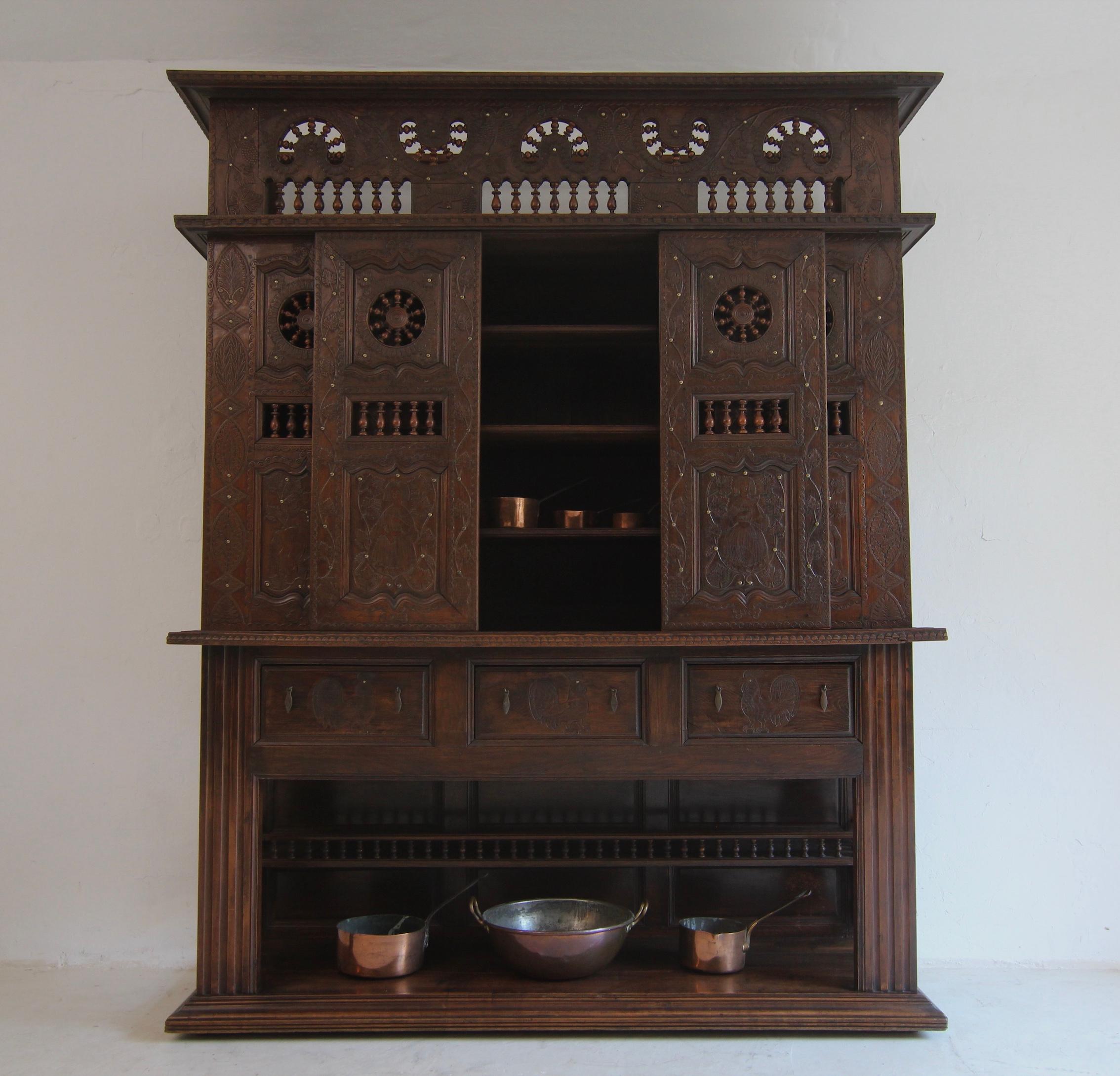 Hand-Carved Large French Breton lit-clos Cabinet from 1817 For Sale