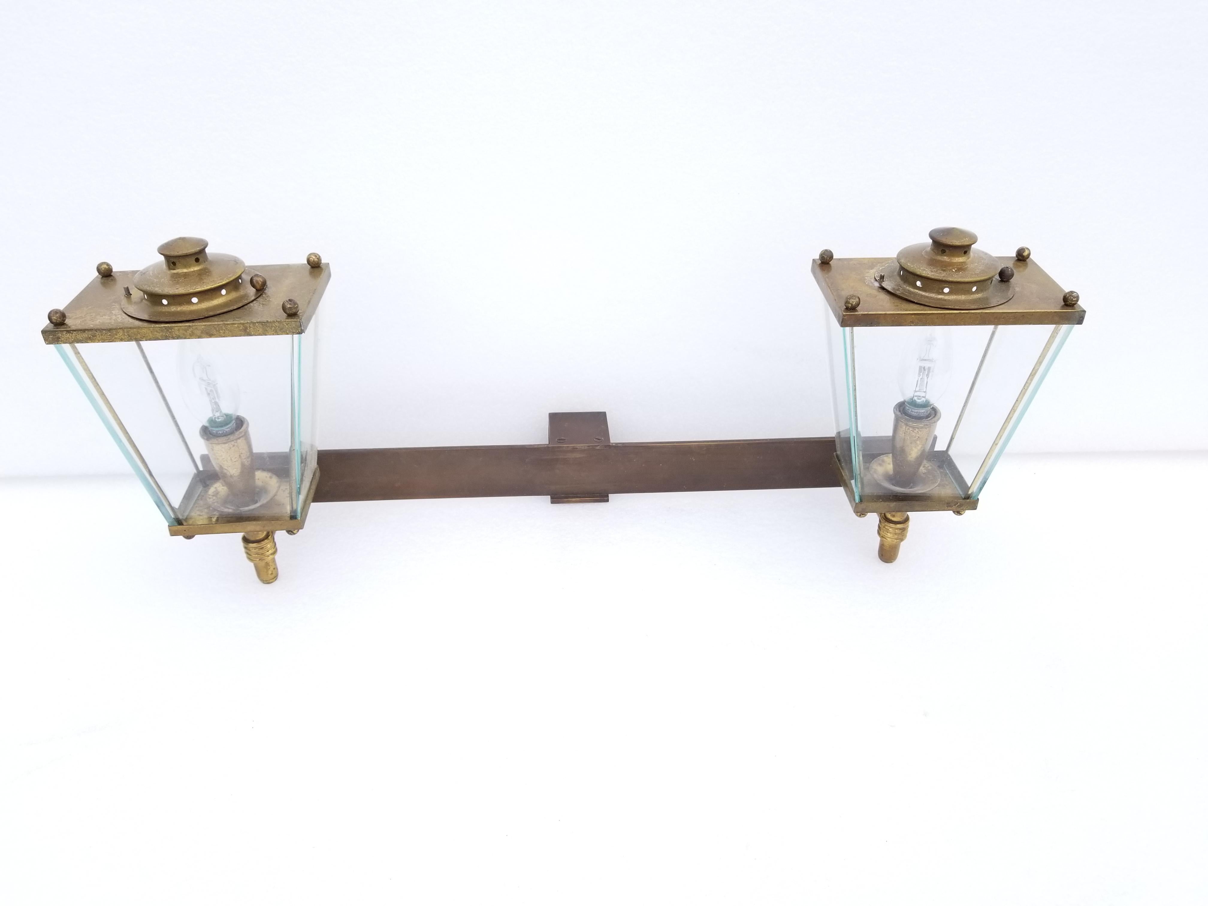 Brass Large French Bronze 2 Lights Sconce, circa 1950s For Sale