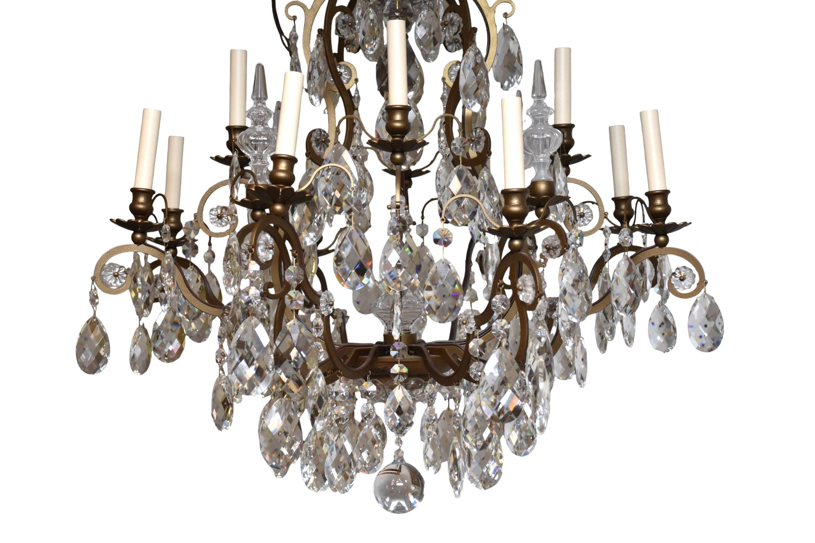 Renaissance Large French Bronze and Crystal Chandelier For Sale