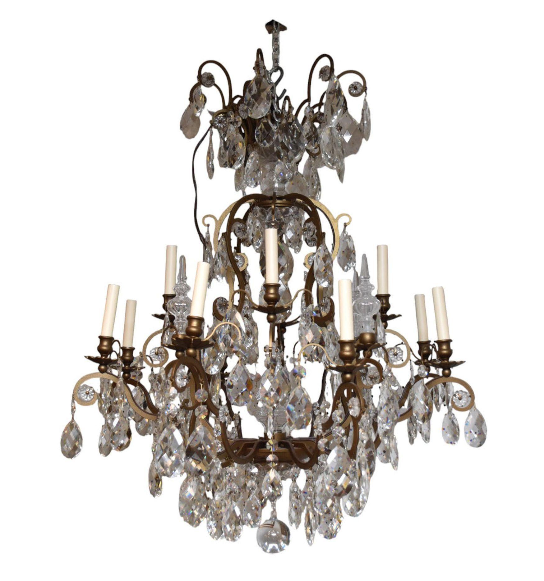 20th Century Large French Bronze and Crystal Chandelier For Sale