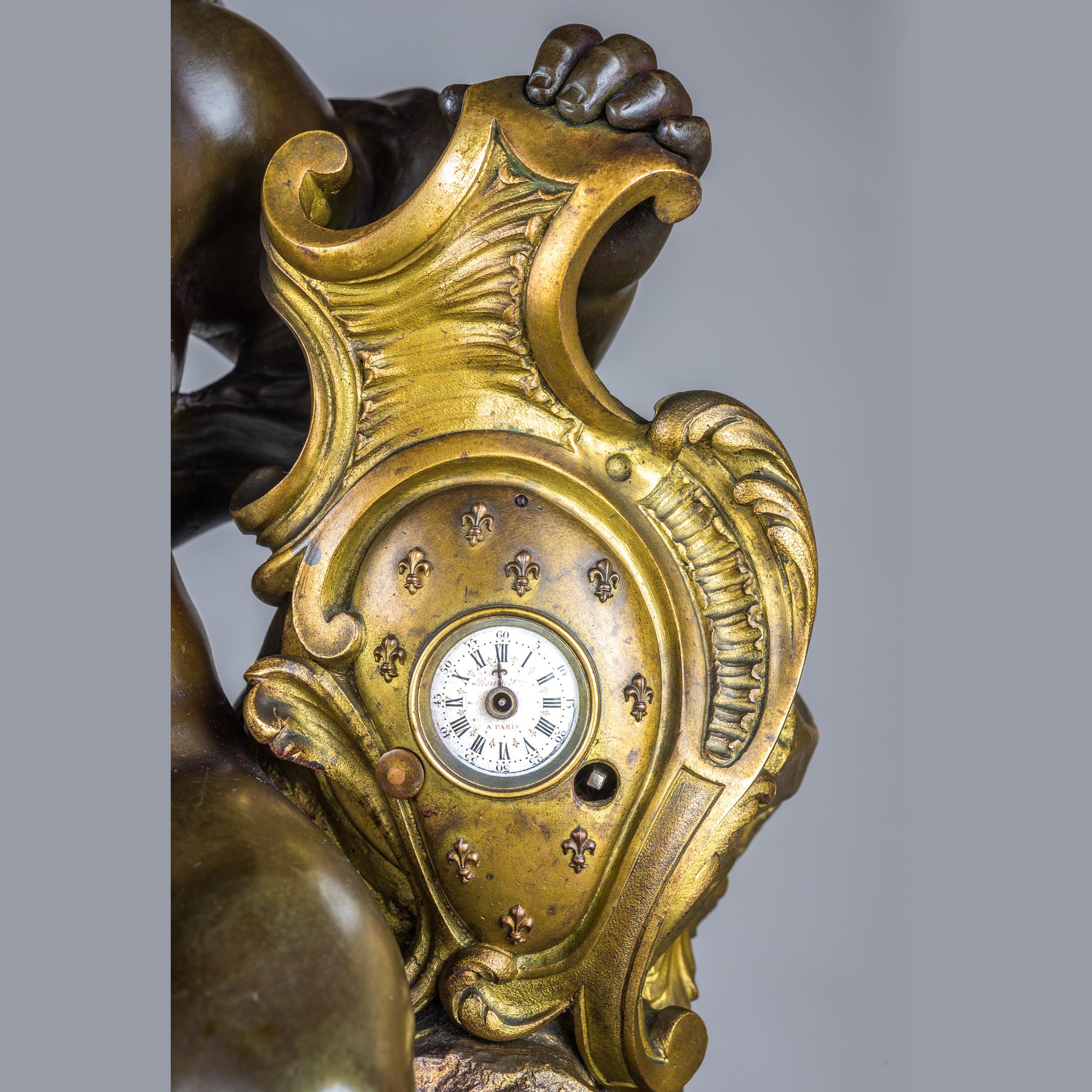 Large French Bronze and Rouge Marble Figural Mantel Clock 2