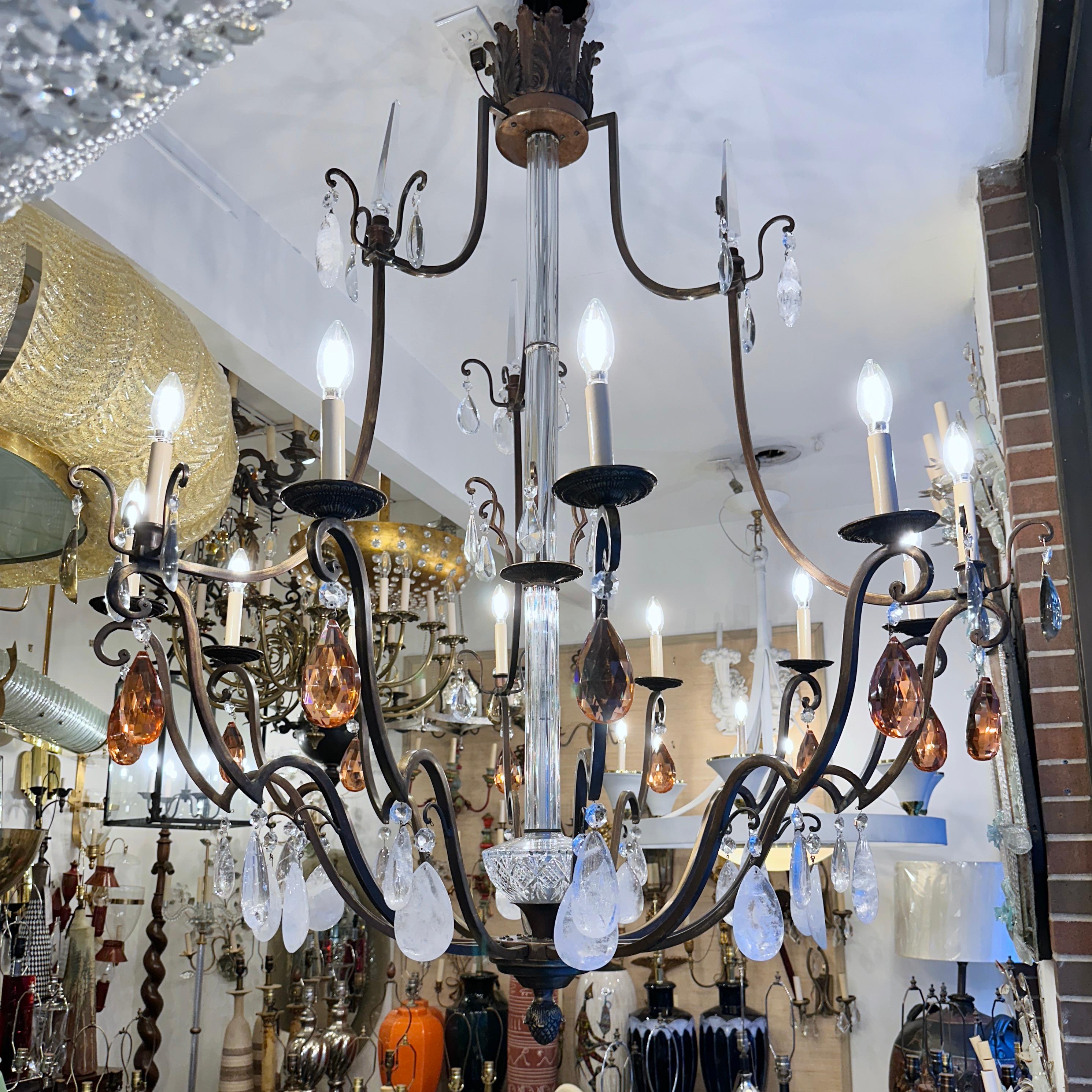 Large French Bronze Chandelier with Rock Crystal 1