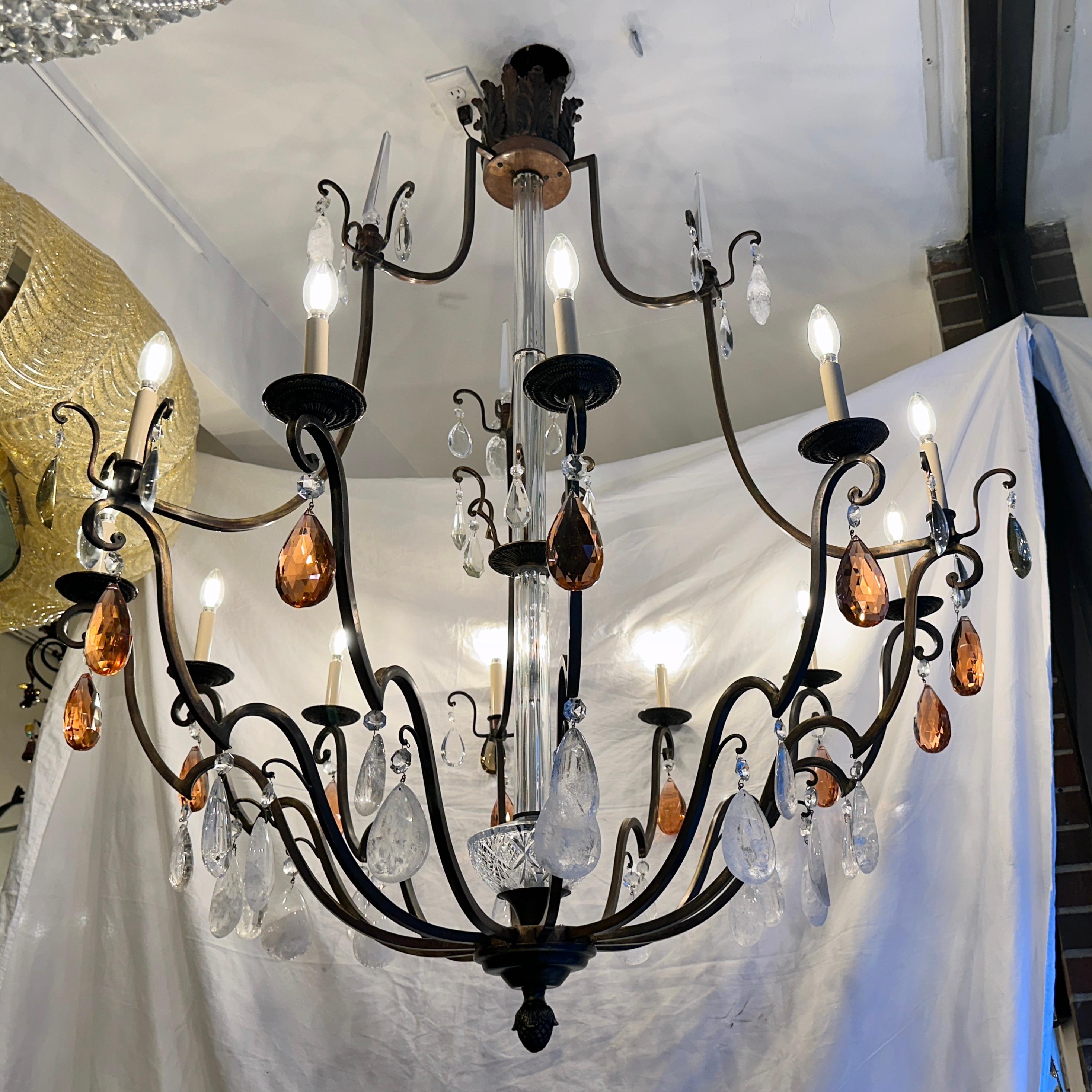 Large French Bronze Chandelier with Rock Crystal 2