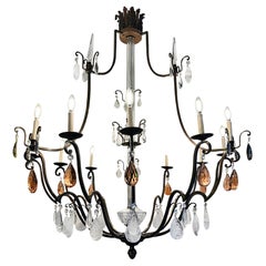 Vintage Large French Bronze Chandelier with Rock Crystal