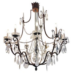 Large French Bronze Chandelier with Rock Crystal