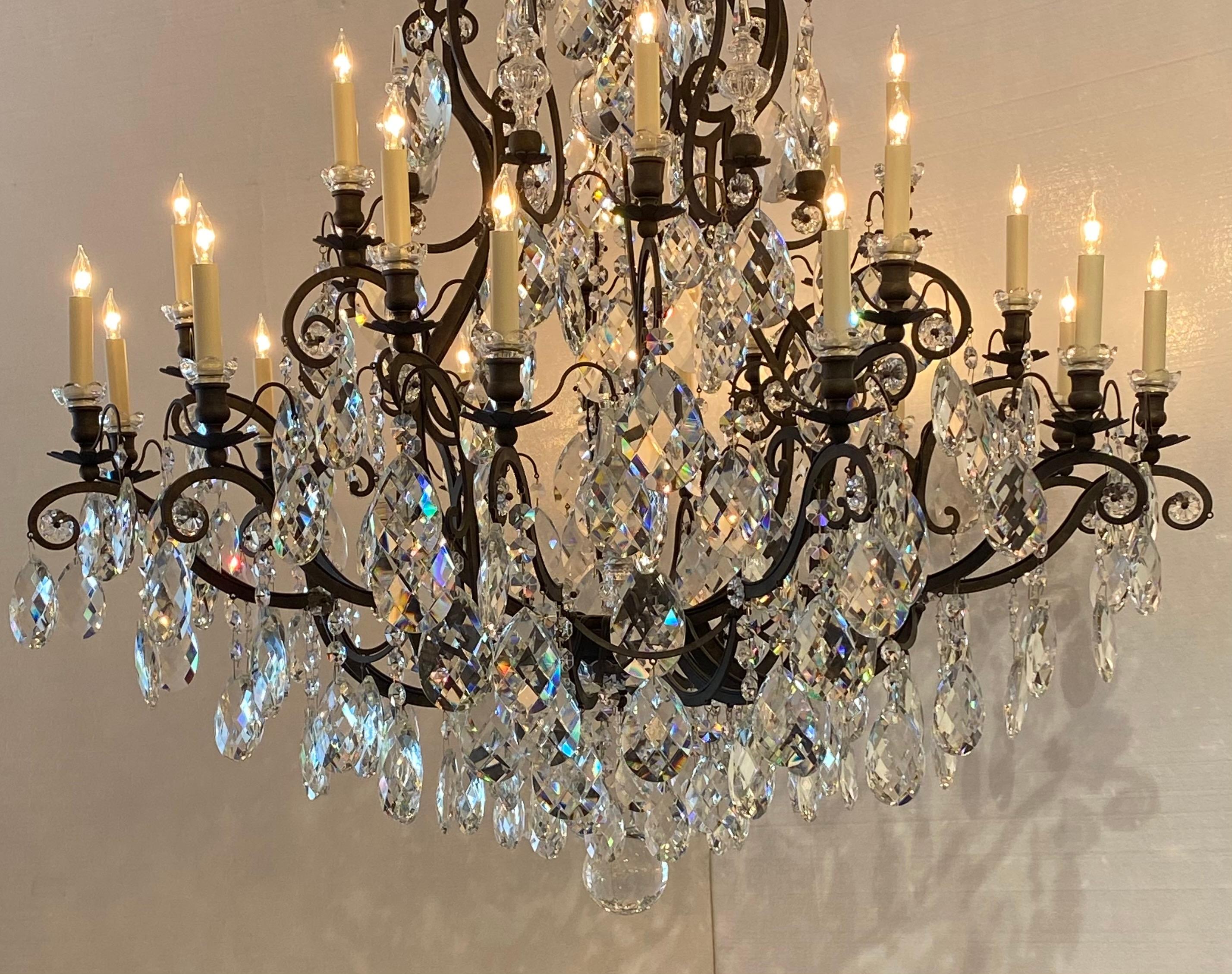 Large French Bronze Crystal Chandelier In Excellent Condition In Dallas, TX