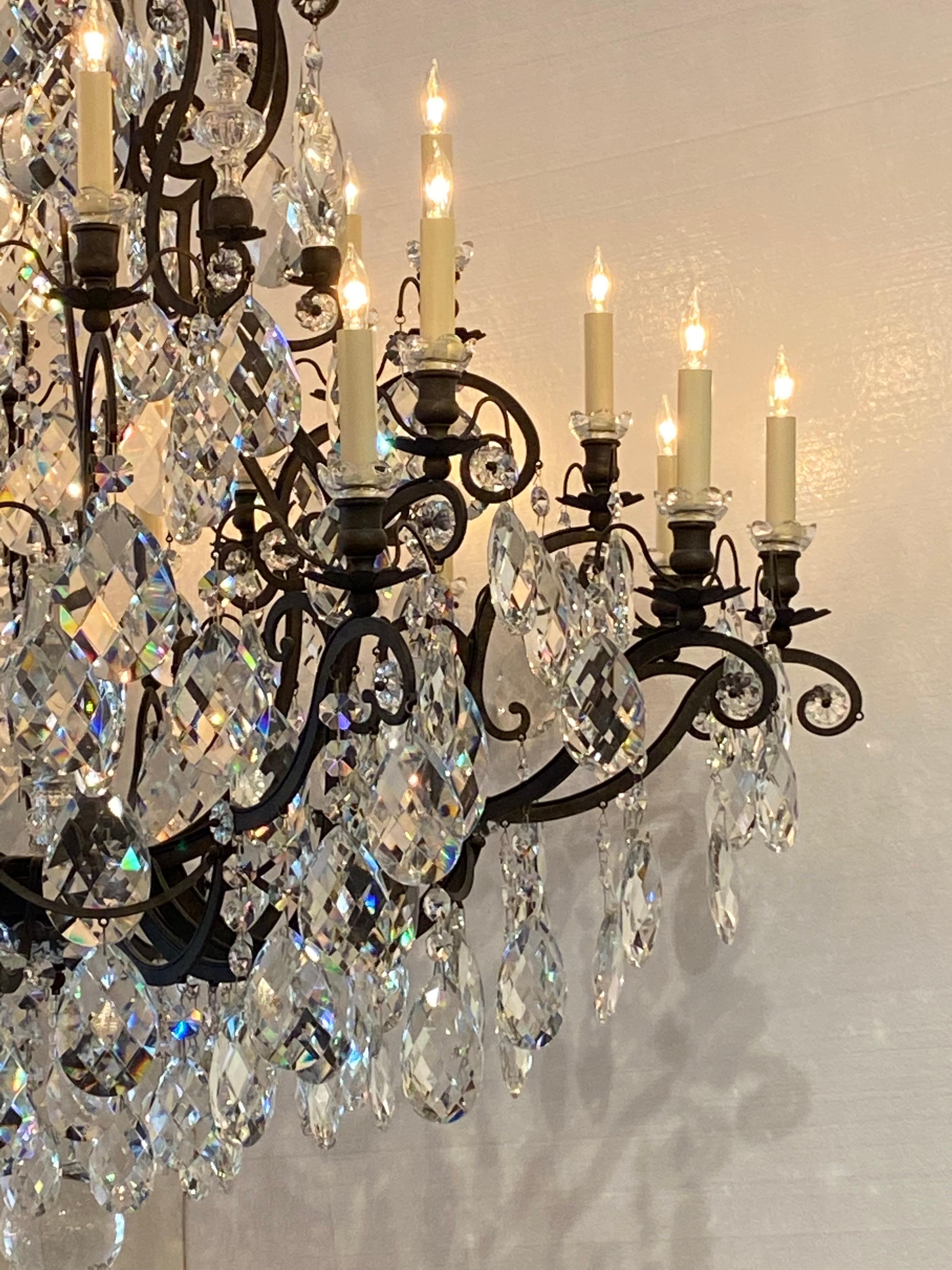 19th Century Large French Bronze Crystal Chandelier