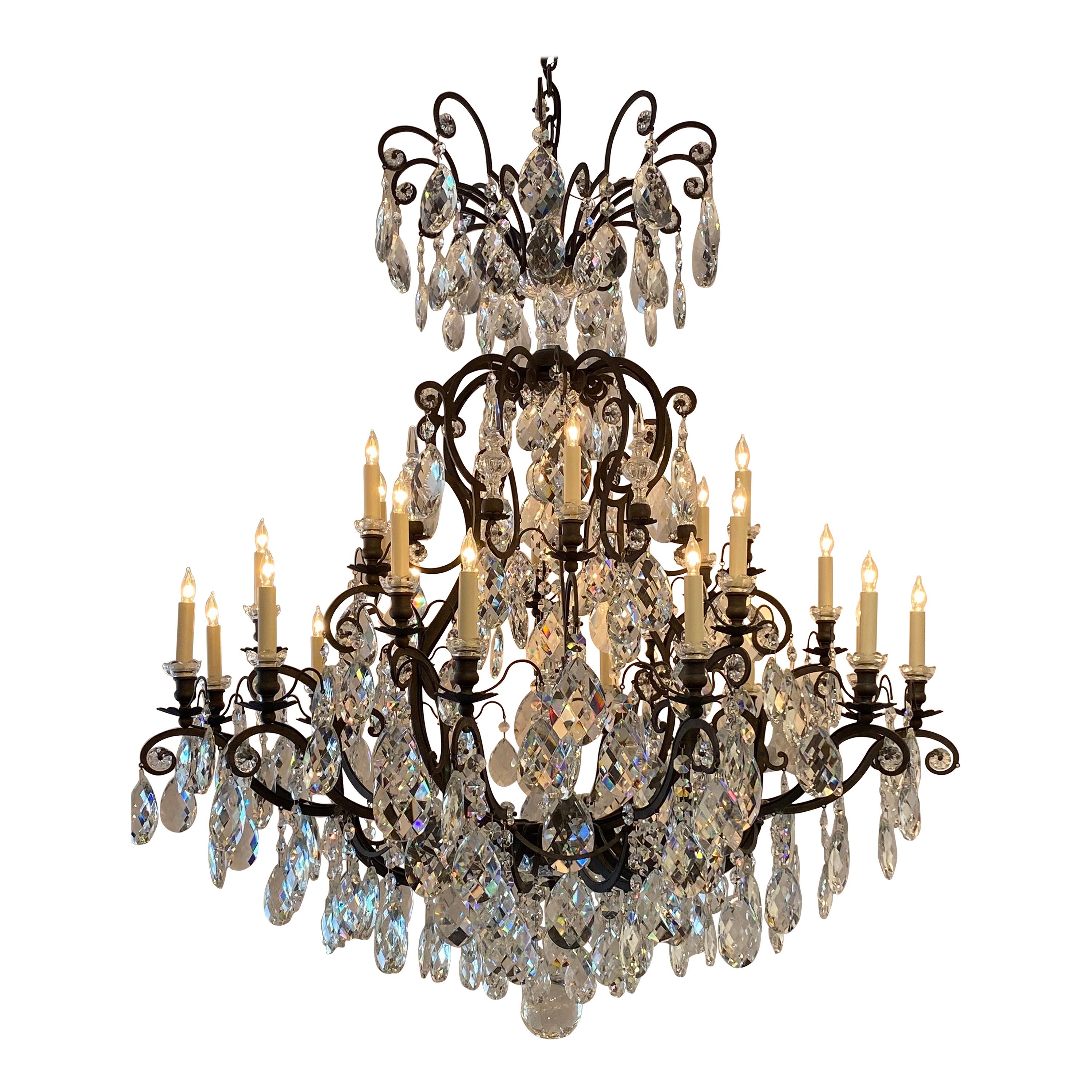 Large French Bronze Crystal Chandelier