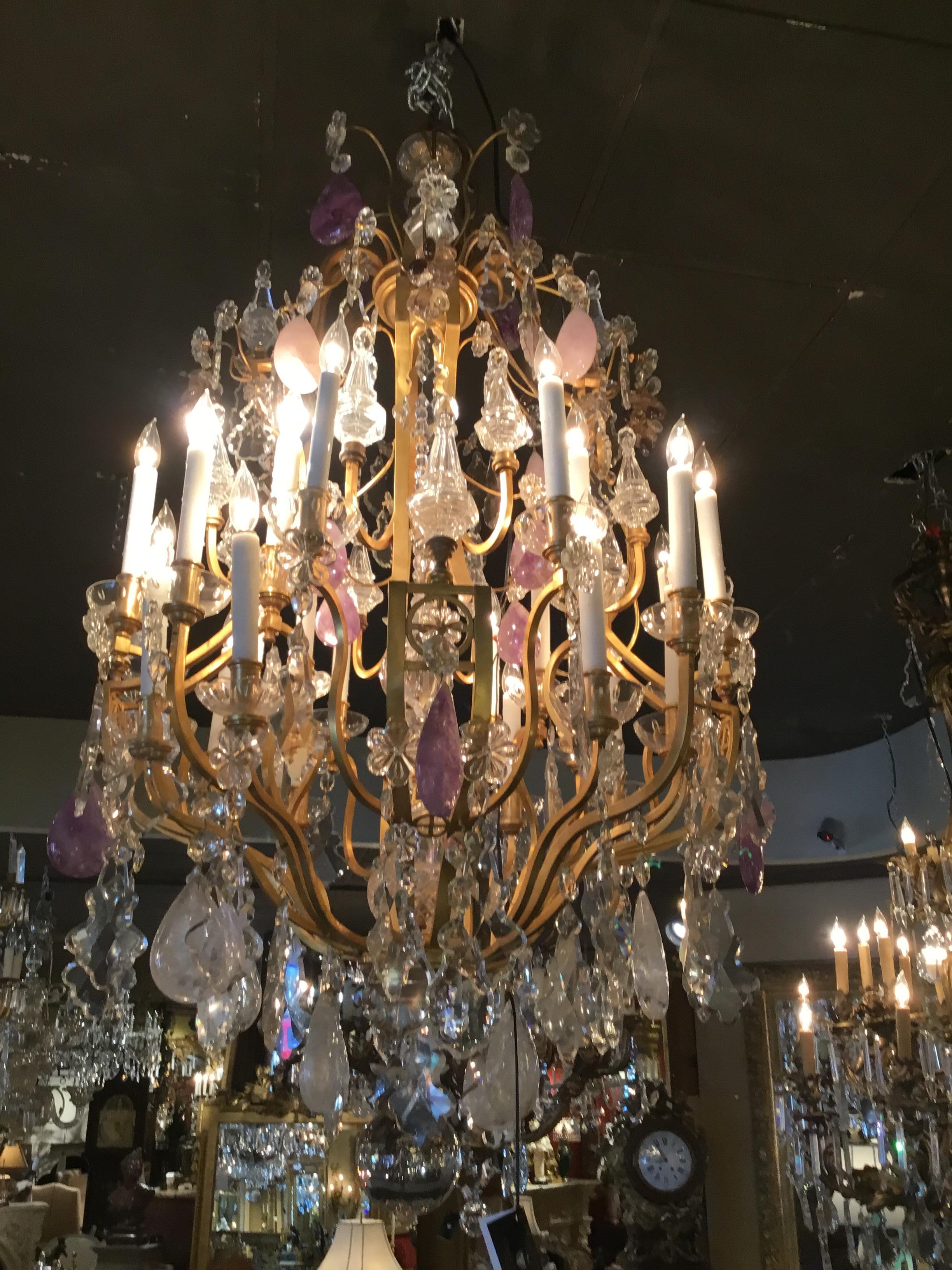 Large French Bronze Dore and Crystal Chandelier Palace size with rock crystal 1