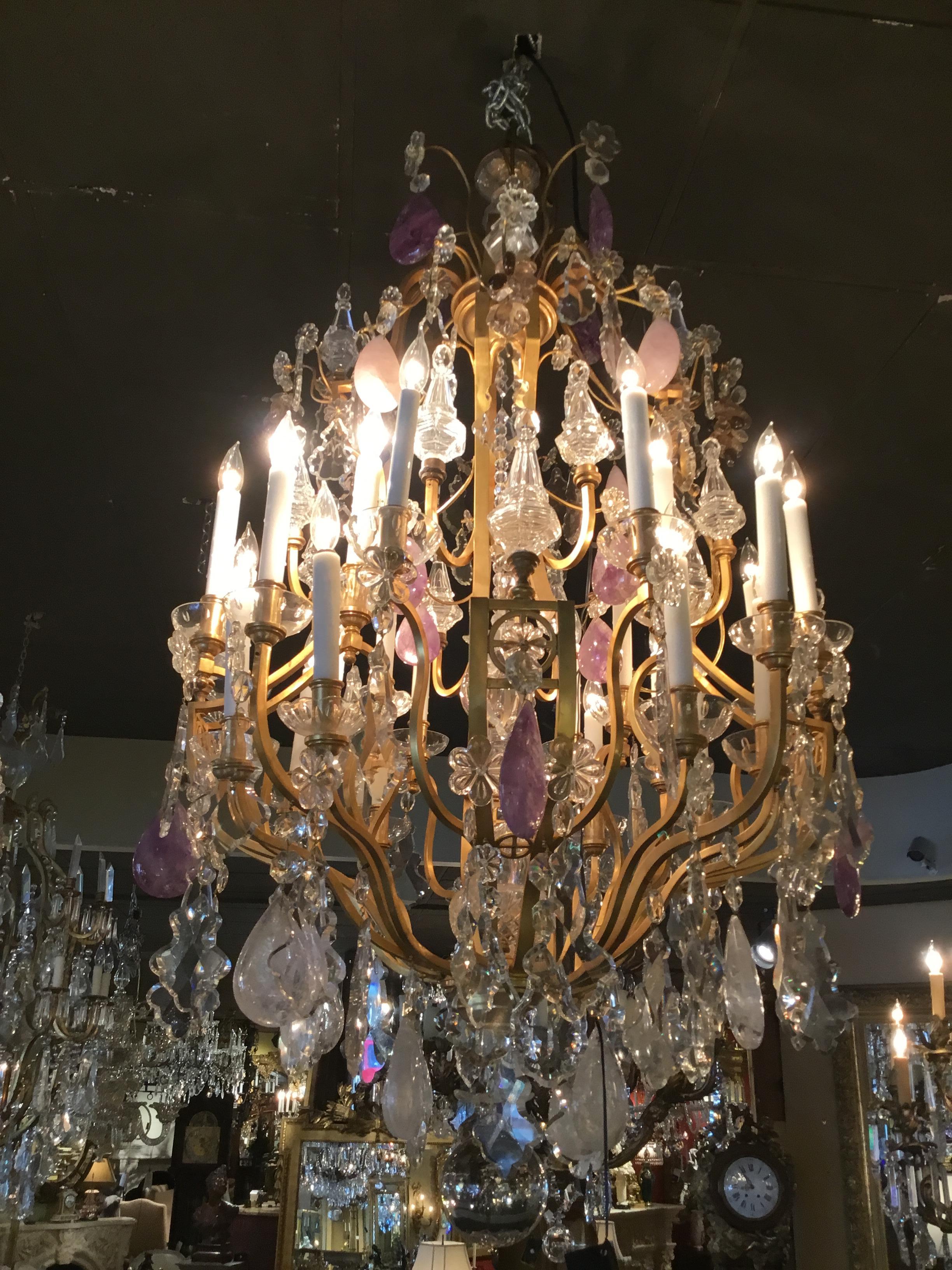 Large French Bronze Dore and Crystal Chandelier Palace size with rock crystal 2