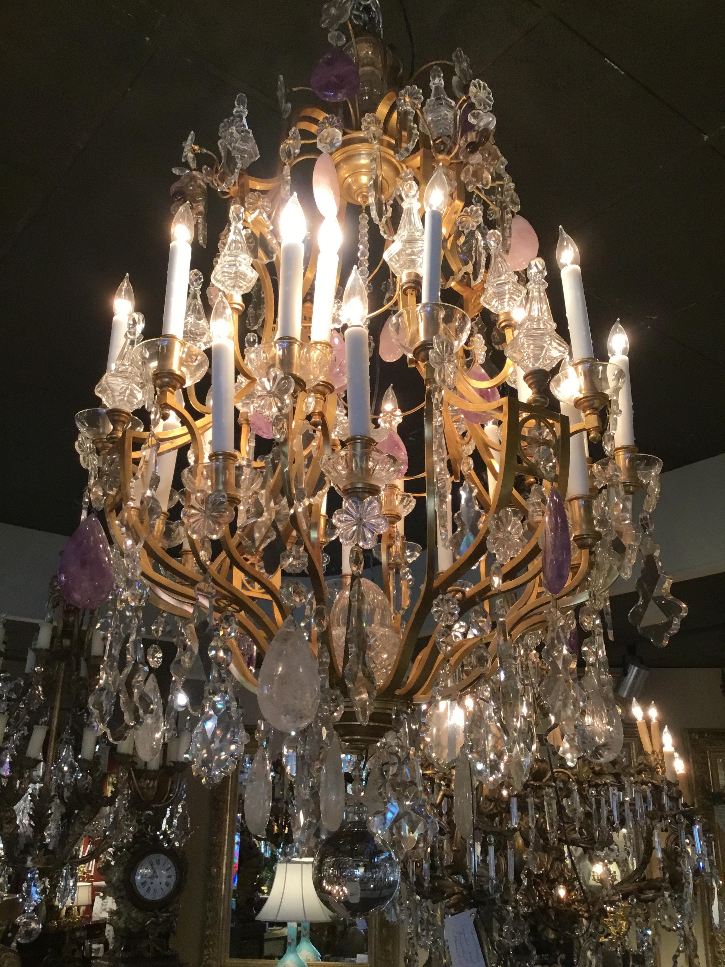 Large French Bronze Dore and Crystal Chandelier Palace size with rock crystal 3