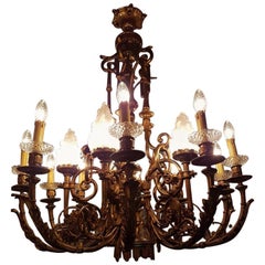 Large French Bronze Gas Chandelier, Fifteen Lights, Late 1800