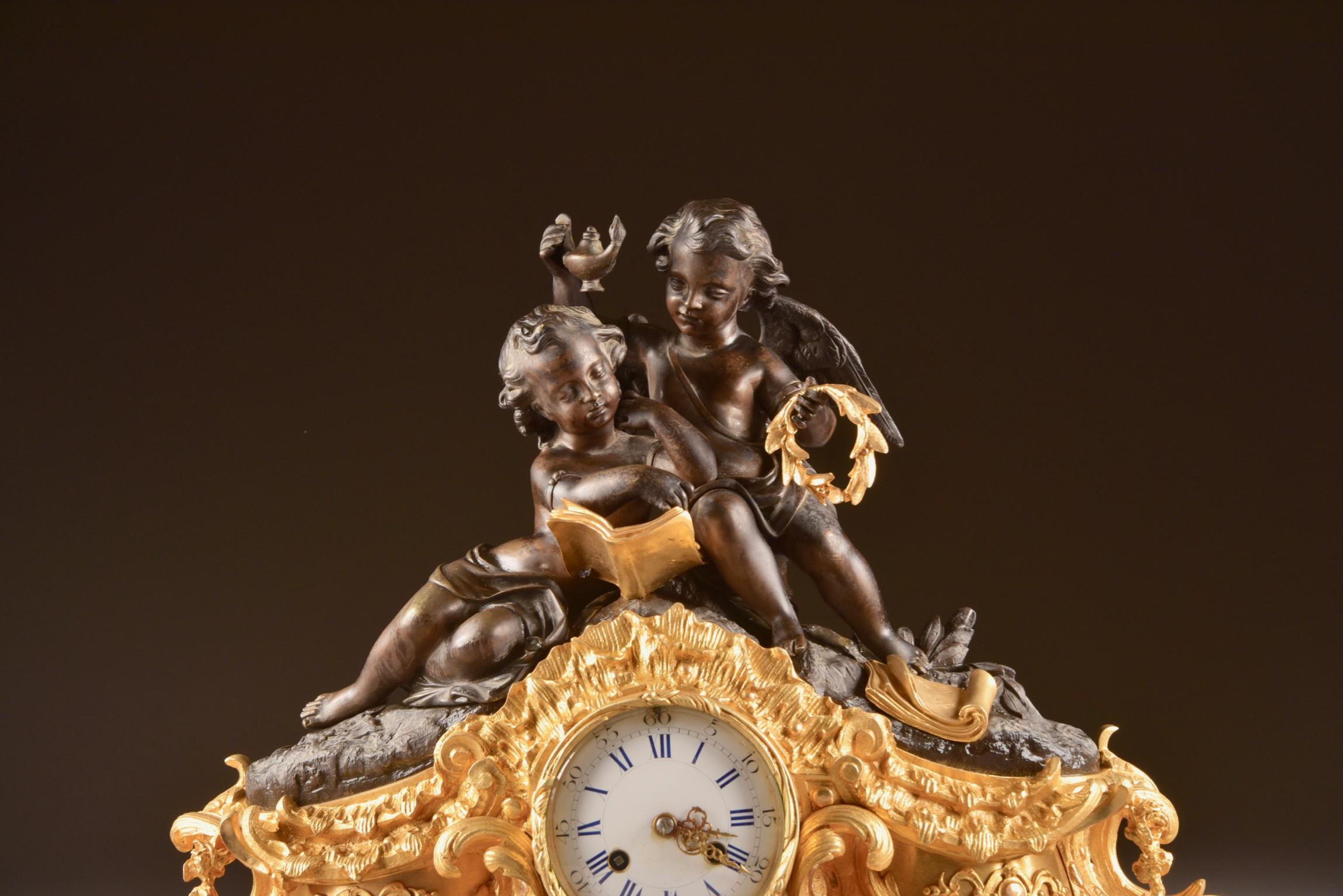 Large French Bronze Gilt Clock with 2 Cherubim 4