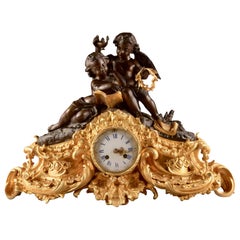 Large French Bronze Gilt Clock with 2 Cherubim