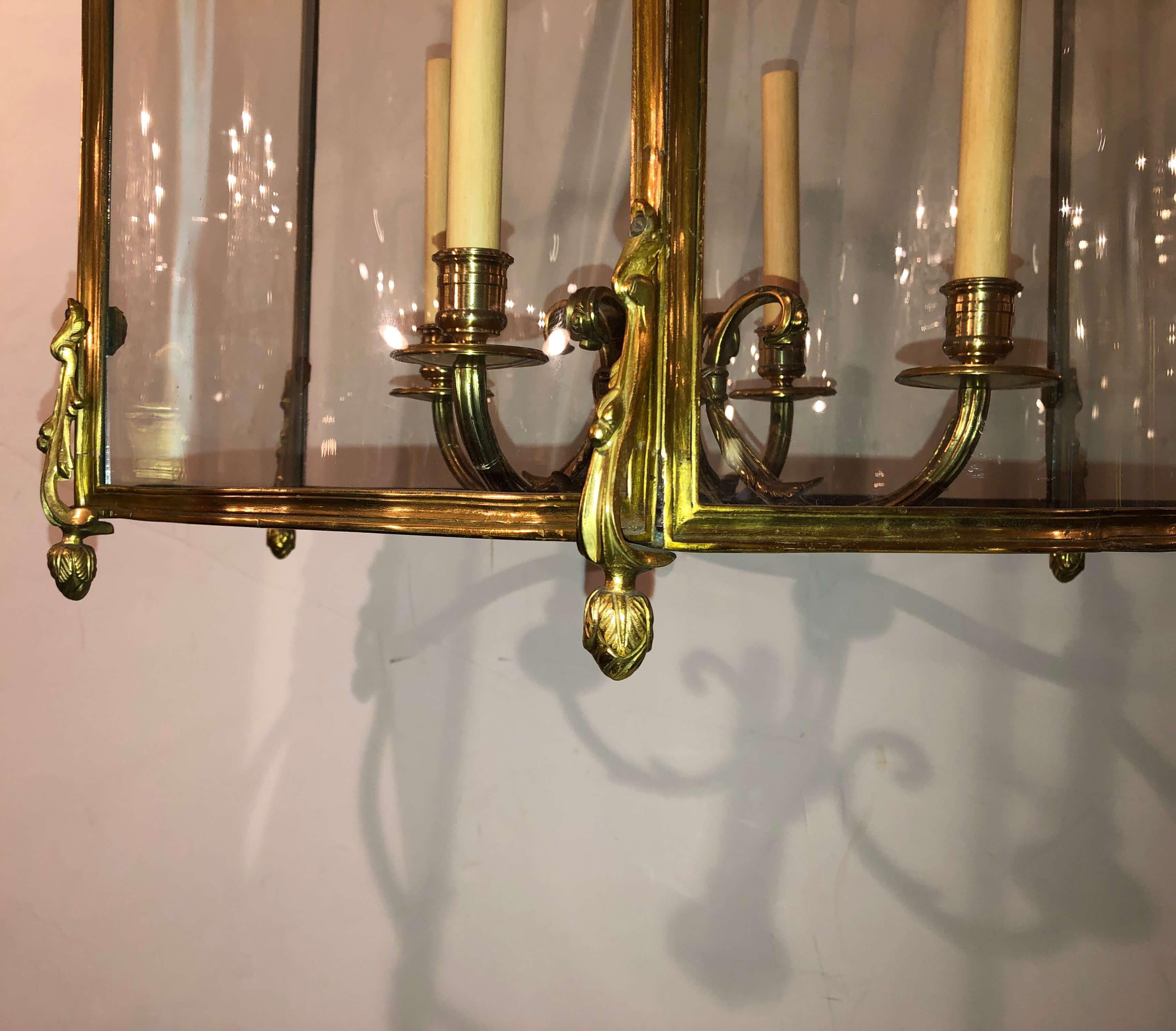 Large French Bronze Hall Lantern In Excellent Condition In Westwood, NJ